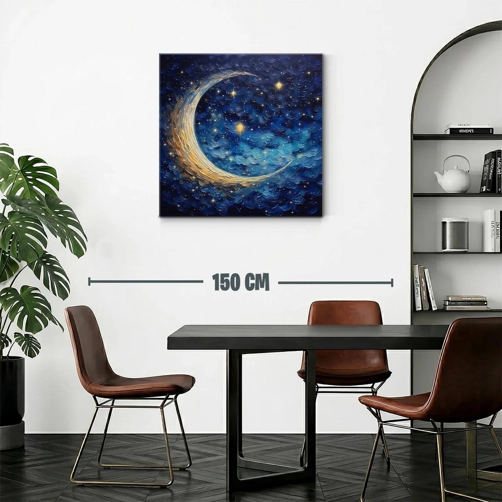 Cielo estrellado con luna creciente en tonos azul y dorado — miniatura 2