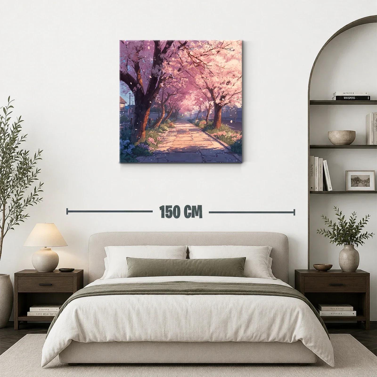 Camino de Cerezos en Flor bajo Luz Suave del Atardecer — miniatura 3