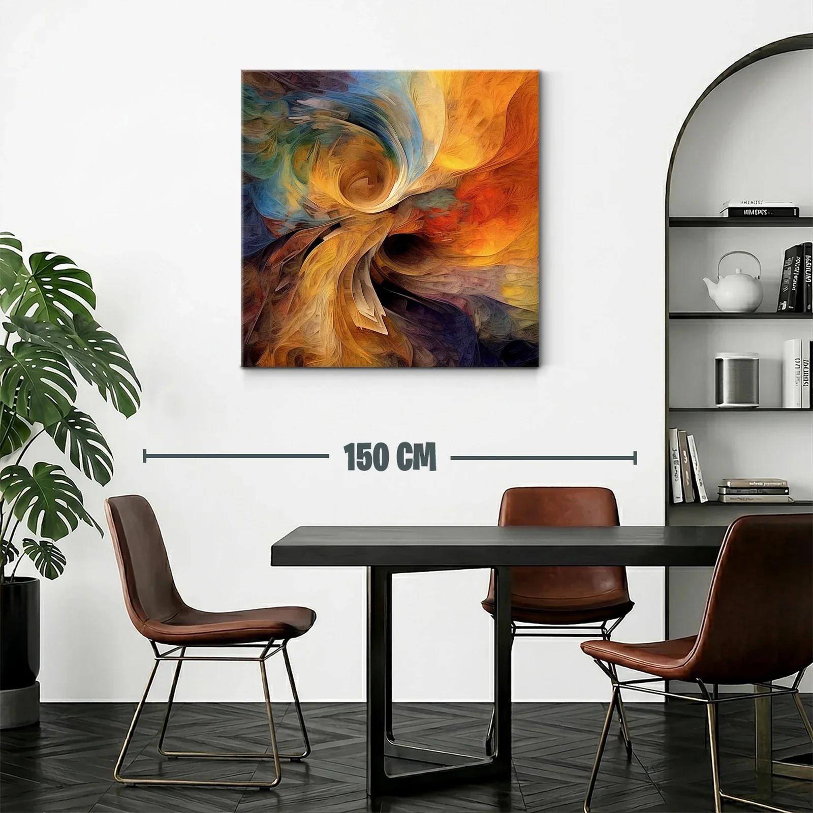 Cuadro abstracto con remolinos en tonos cálidos y fríos — miniatura 2