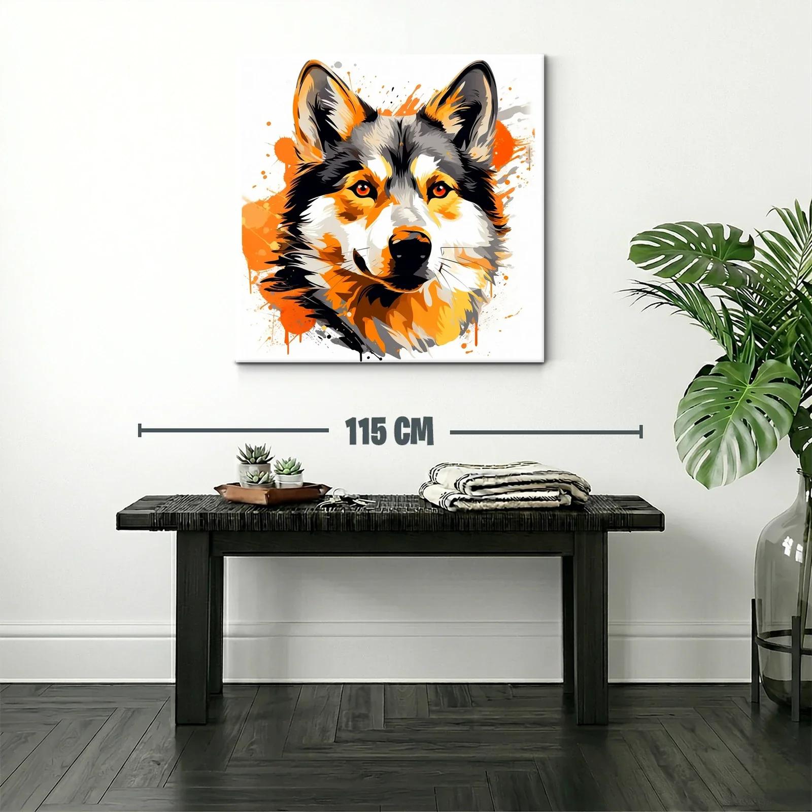 Retrato vibrante de perro husky en tonos naranjas y negros — miniatura 2