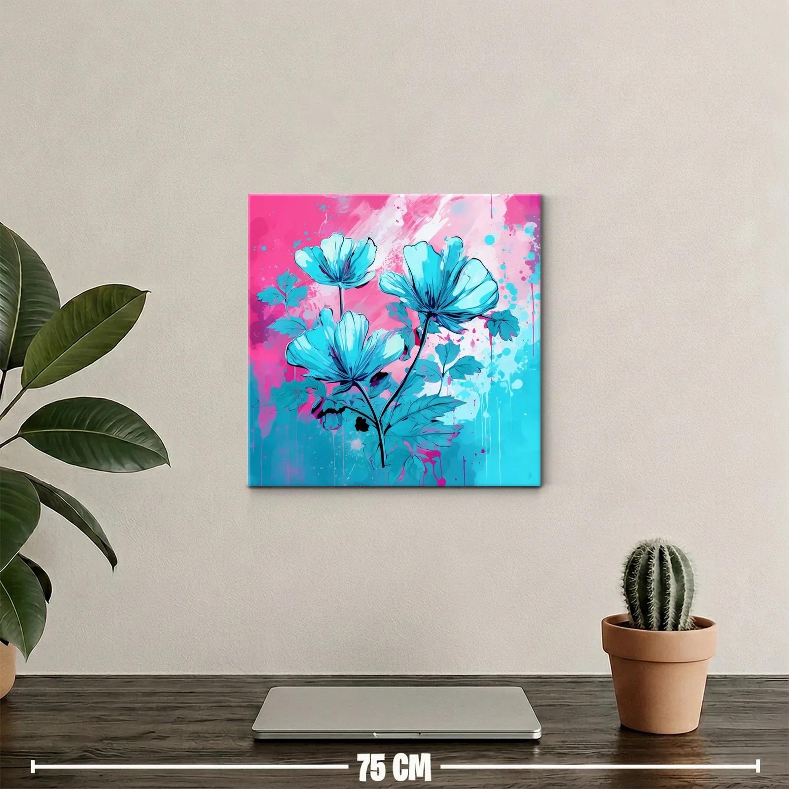 Flores azules vibrantes sobre fondo rosa y aqua — miniatura 2