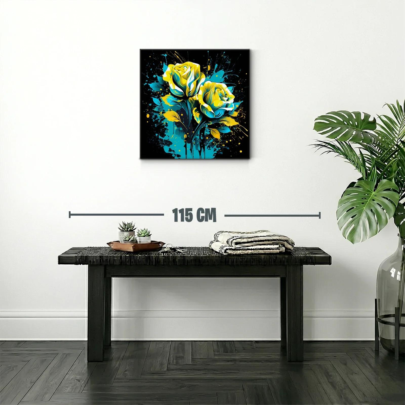 Rosas vibrantes en azul y amarillo sobre fondo oscuro — miniatura 2