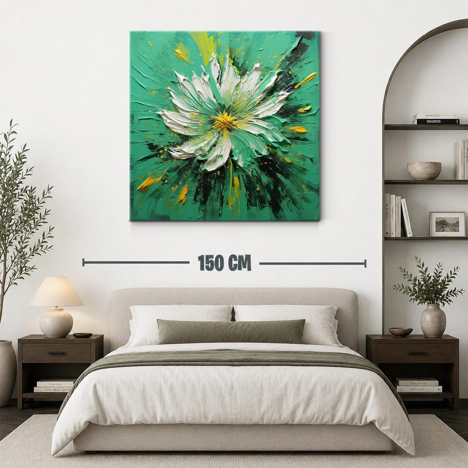 Cuadro floral vibrante en tonos verdes y amarillos — miniatura 3