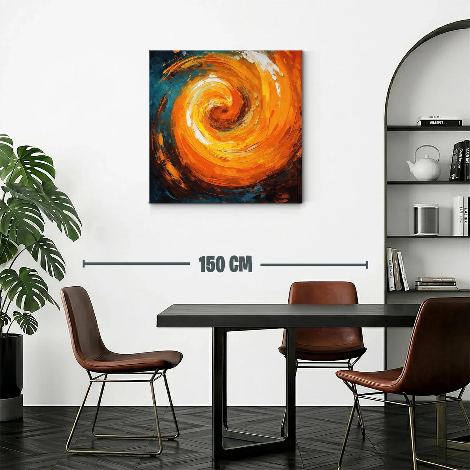 Cuadro abstracto en espiral vibrante tonos naranja y azul — miniatura 2