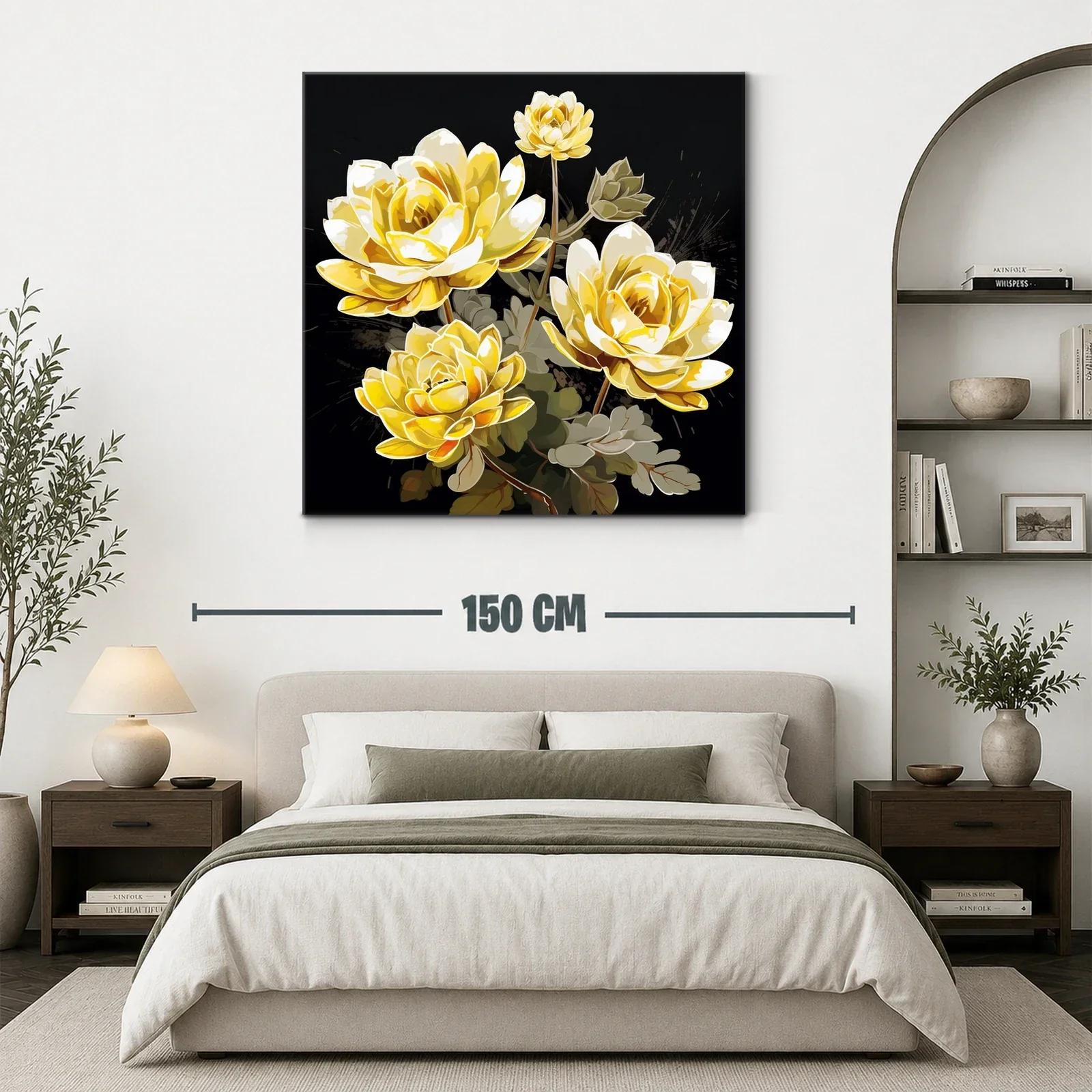 Cuadro floral con elegantes rosas amarillas sobre fondo oscuro — miniatura 3