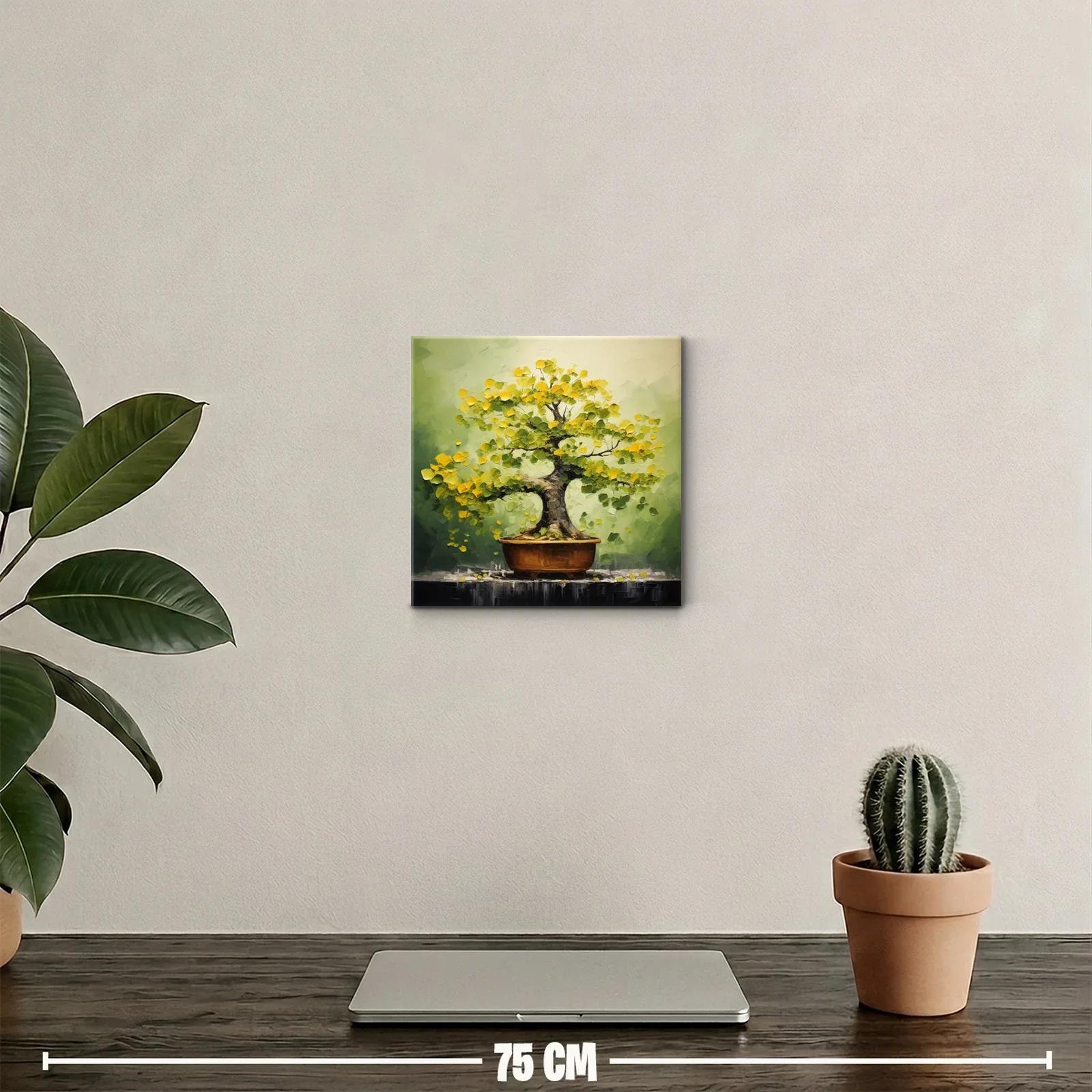 Arbol Bonsái con Hojas Amarillas y Fondo Verde Suave — miniatura 2