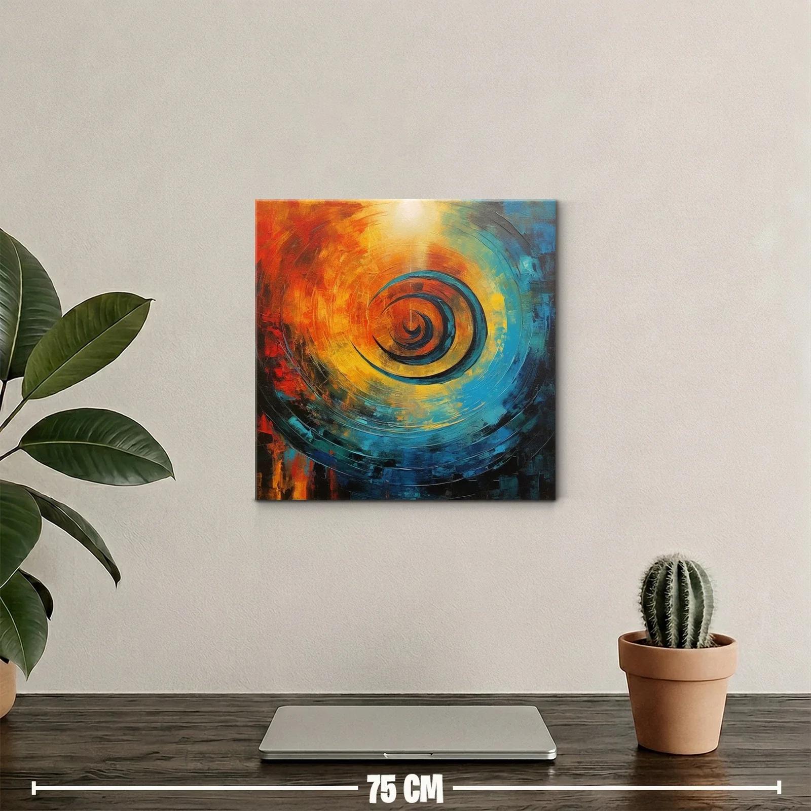 Cuadro abstracto espiral en tonos cálidos y fríos — miniatura 2
