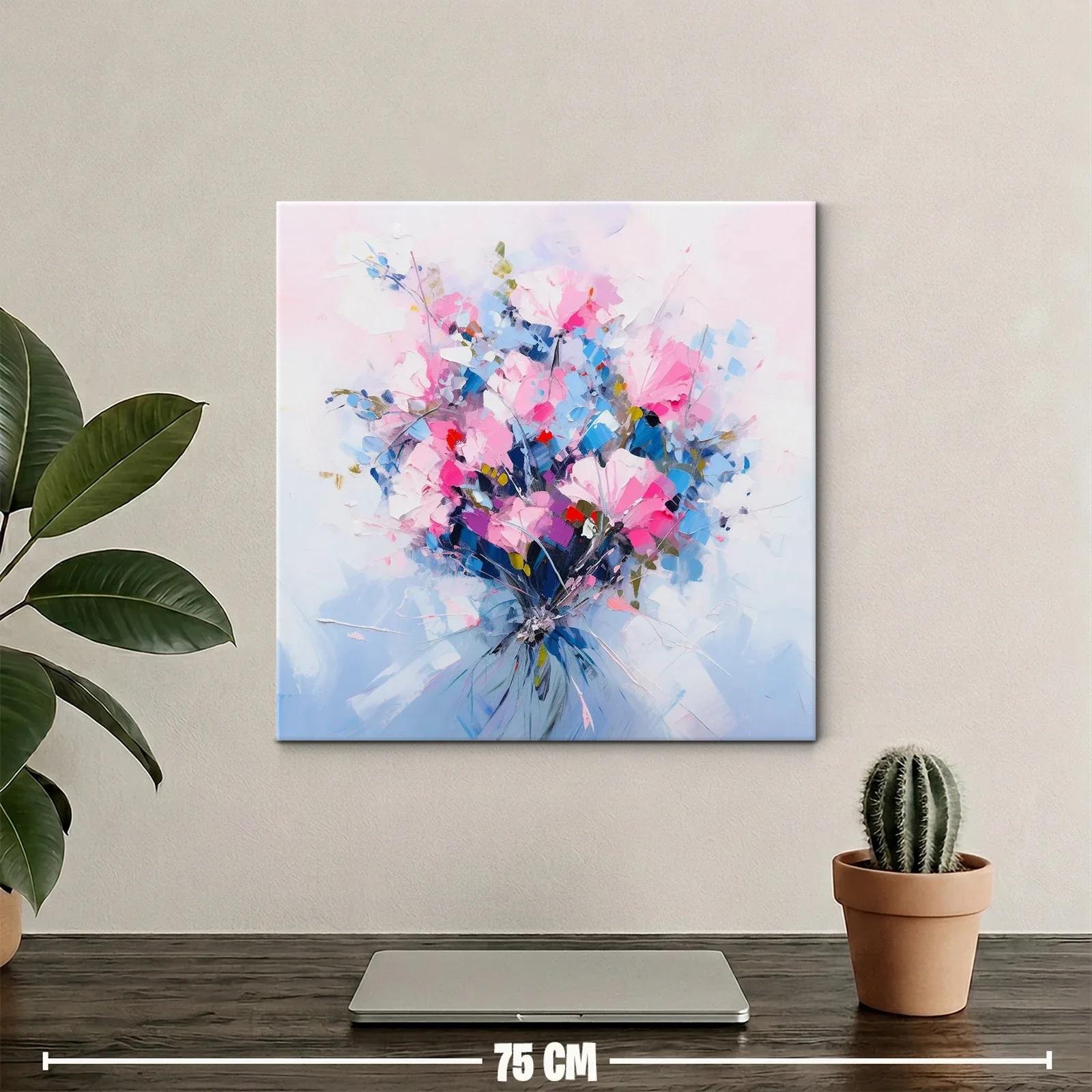 Cuadro con ramo vibrante de flores rosas y azules — miniatura 2