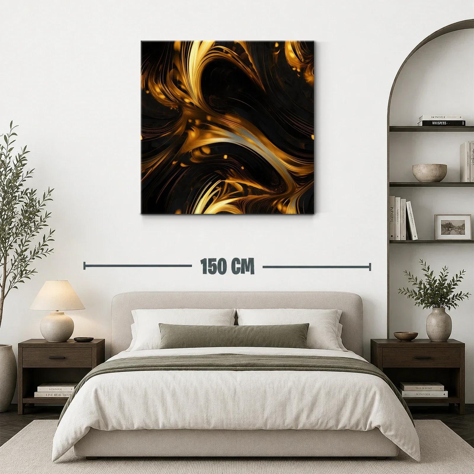 Composición abstracta en tonos dorados y negros con movimiento fluido — miniatura 3