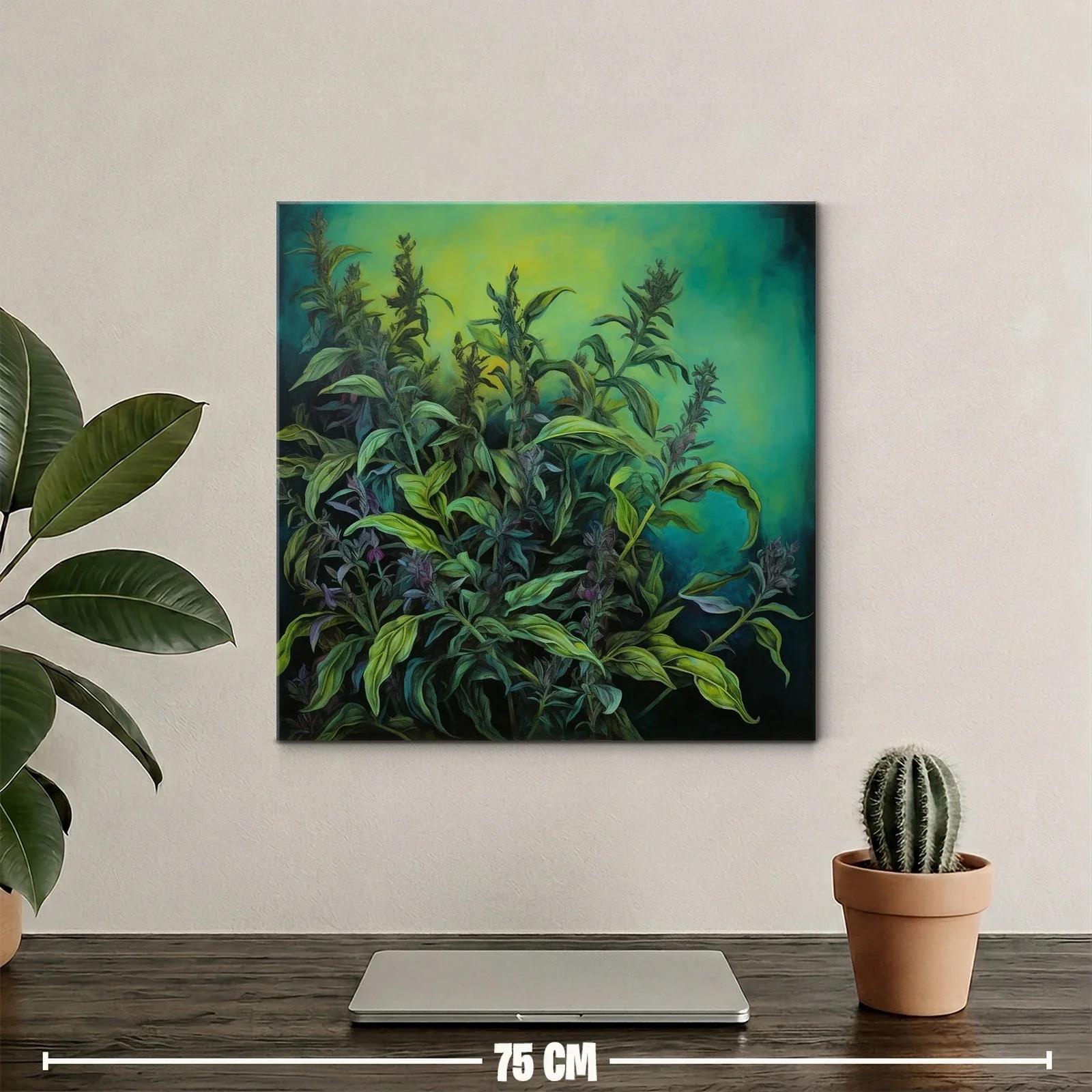 Cuadro de plantas verdes con fondo turquesa y verde lima — miniatura 2