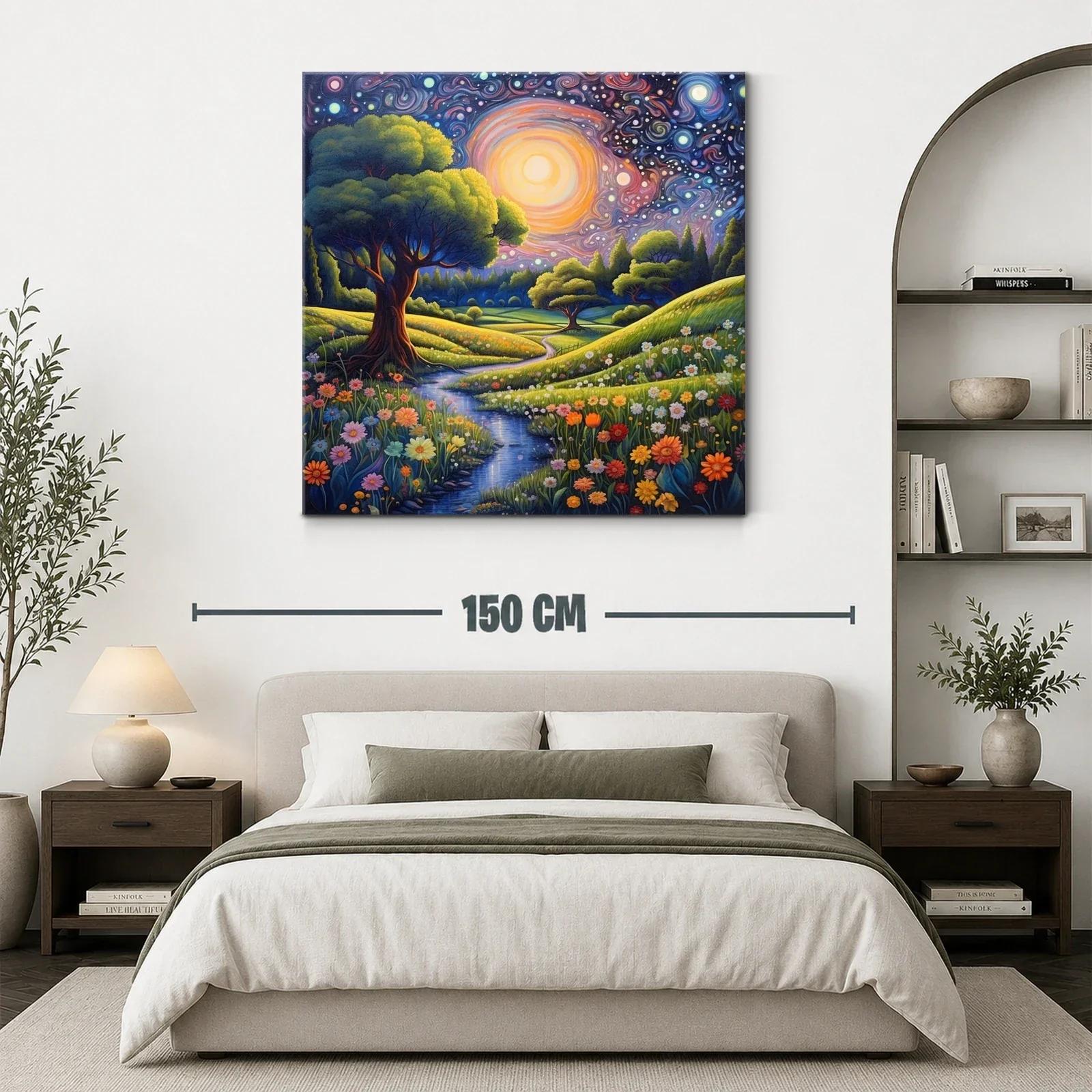 Paisaje nocturno con flores y cielo estrellado vibrante — miniatura 3