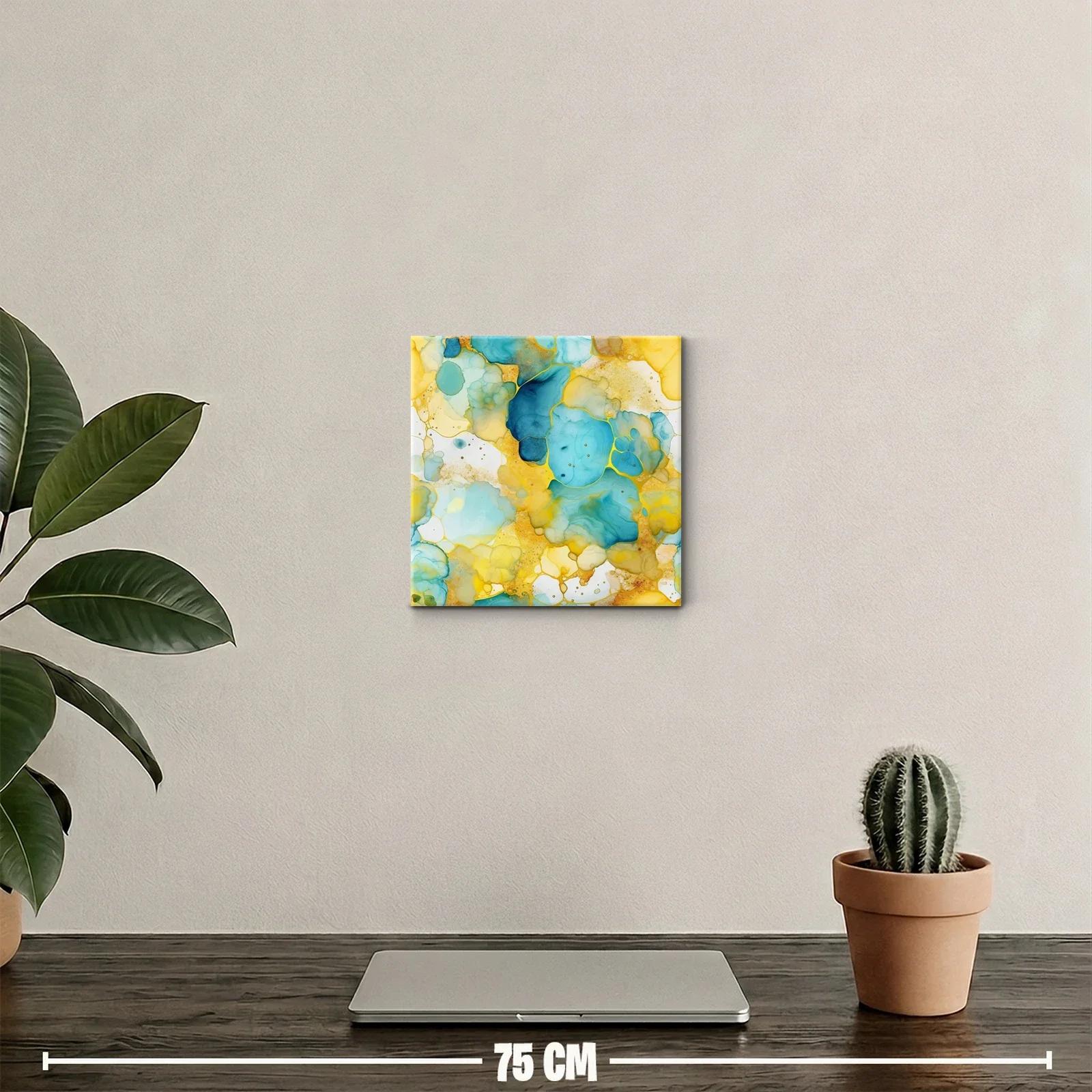 Cuadro abstracto en tonos turquesa y dorados vibrantes — miniatura 2