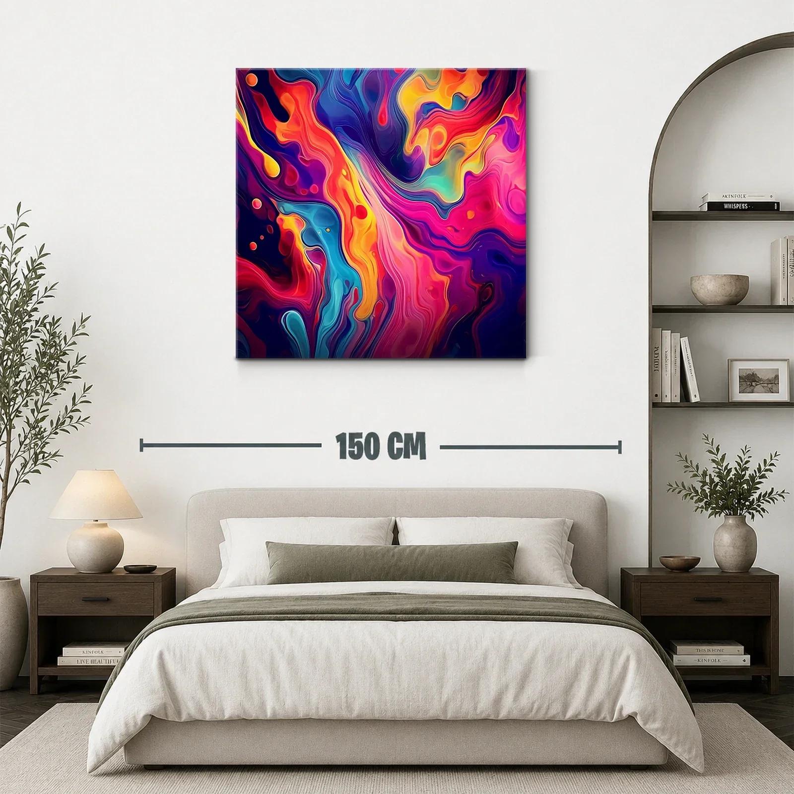 Cuadro abstracto con vibrantes tonos rojo naranja y azul — miniatura 3