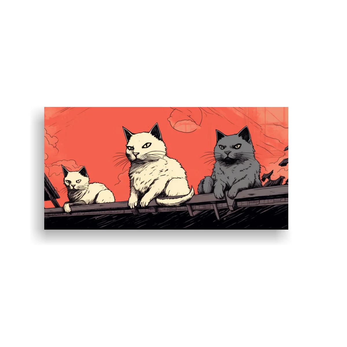 Cuadro tres gatos sobre una rama — imagen principal