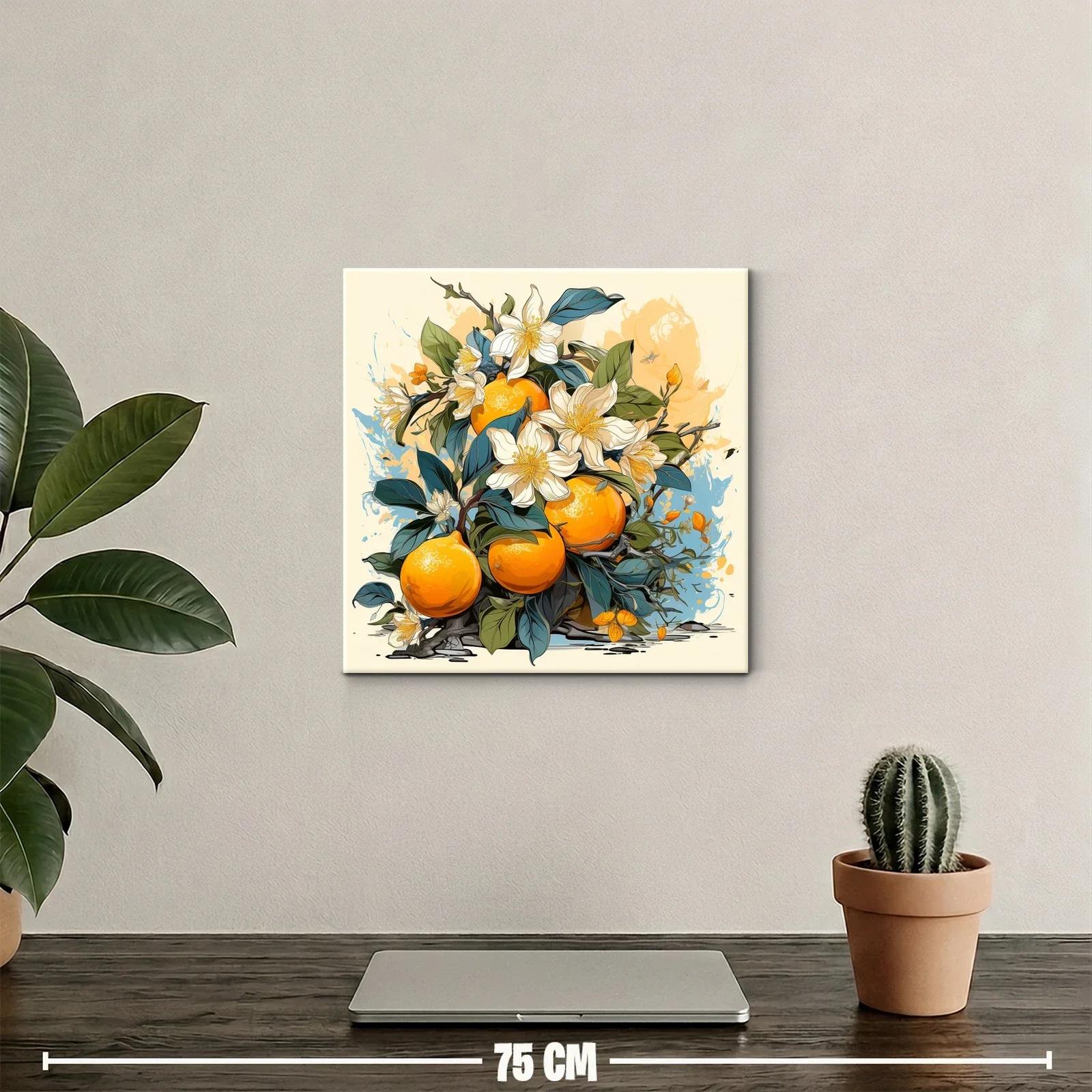 Cuadro con Naranjas y Flores en Tonos Cálidos y Naturales — miniatura 2