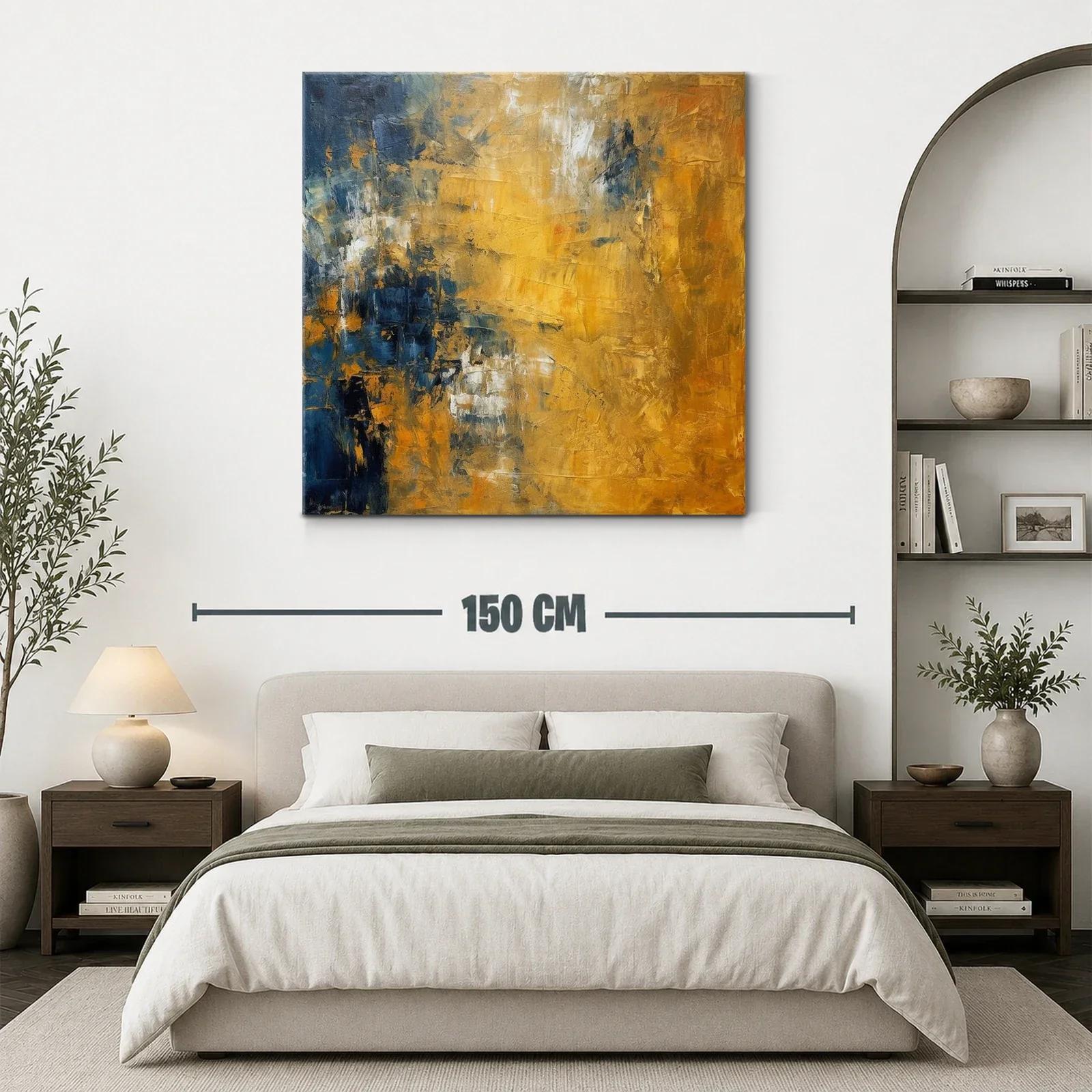 Cuadro abstracto en tonos dorados y azul profundo — miniatura 3