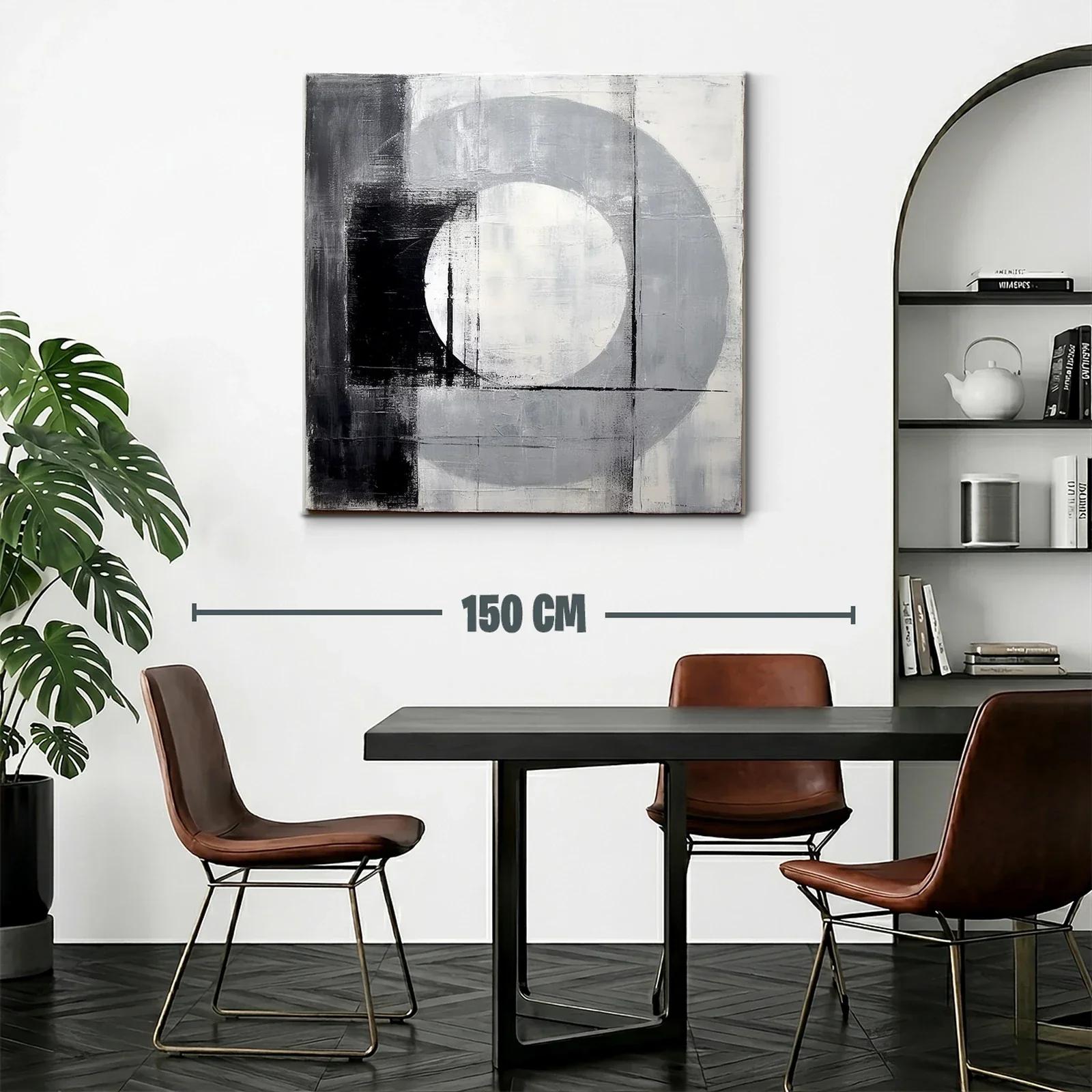 Cuadro abstracto en tonos gris y negro con formas geométricas — miniatura 2