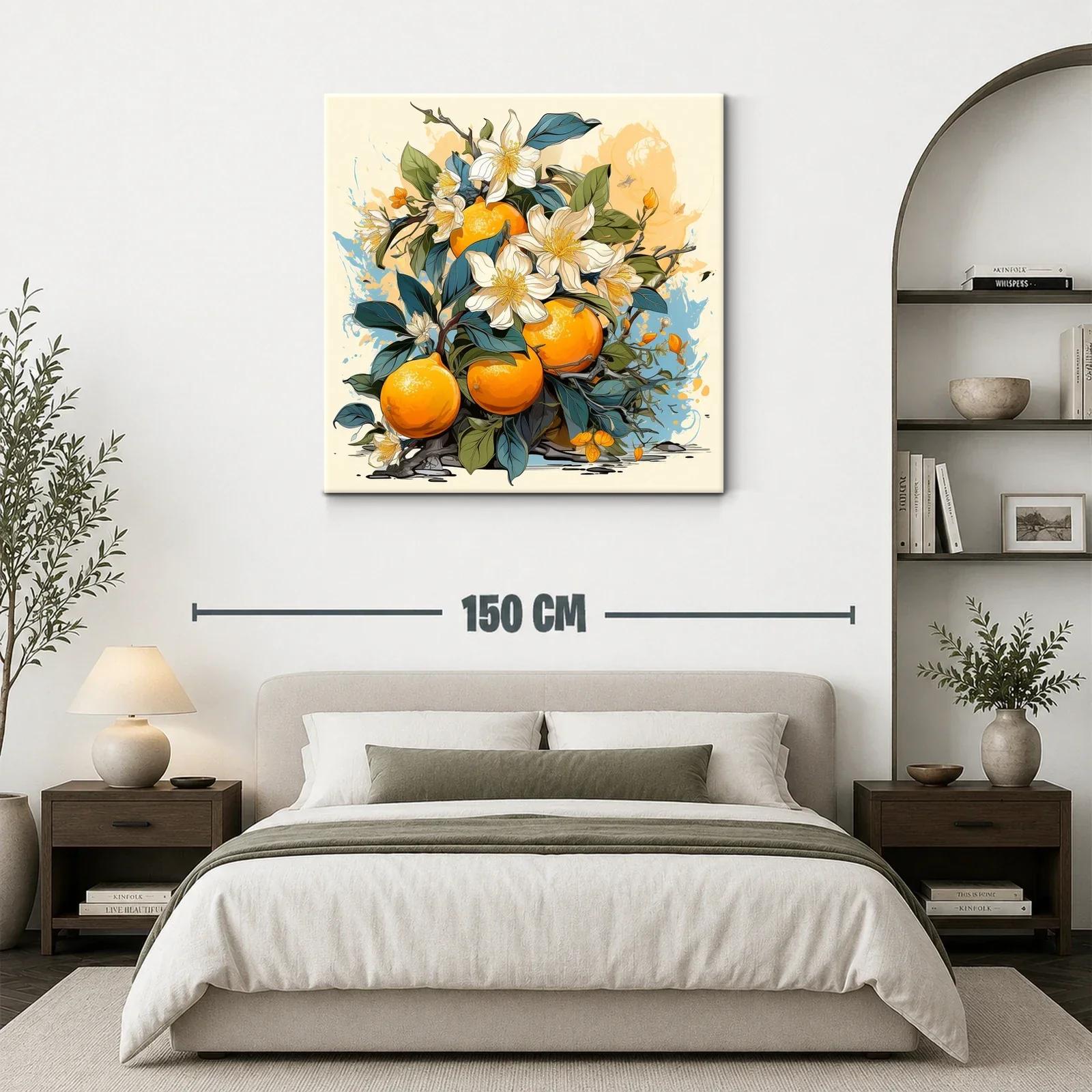 Cuadro con Naranjas y Flores en Tonos Cálidos y Naturales — miniatura 3