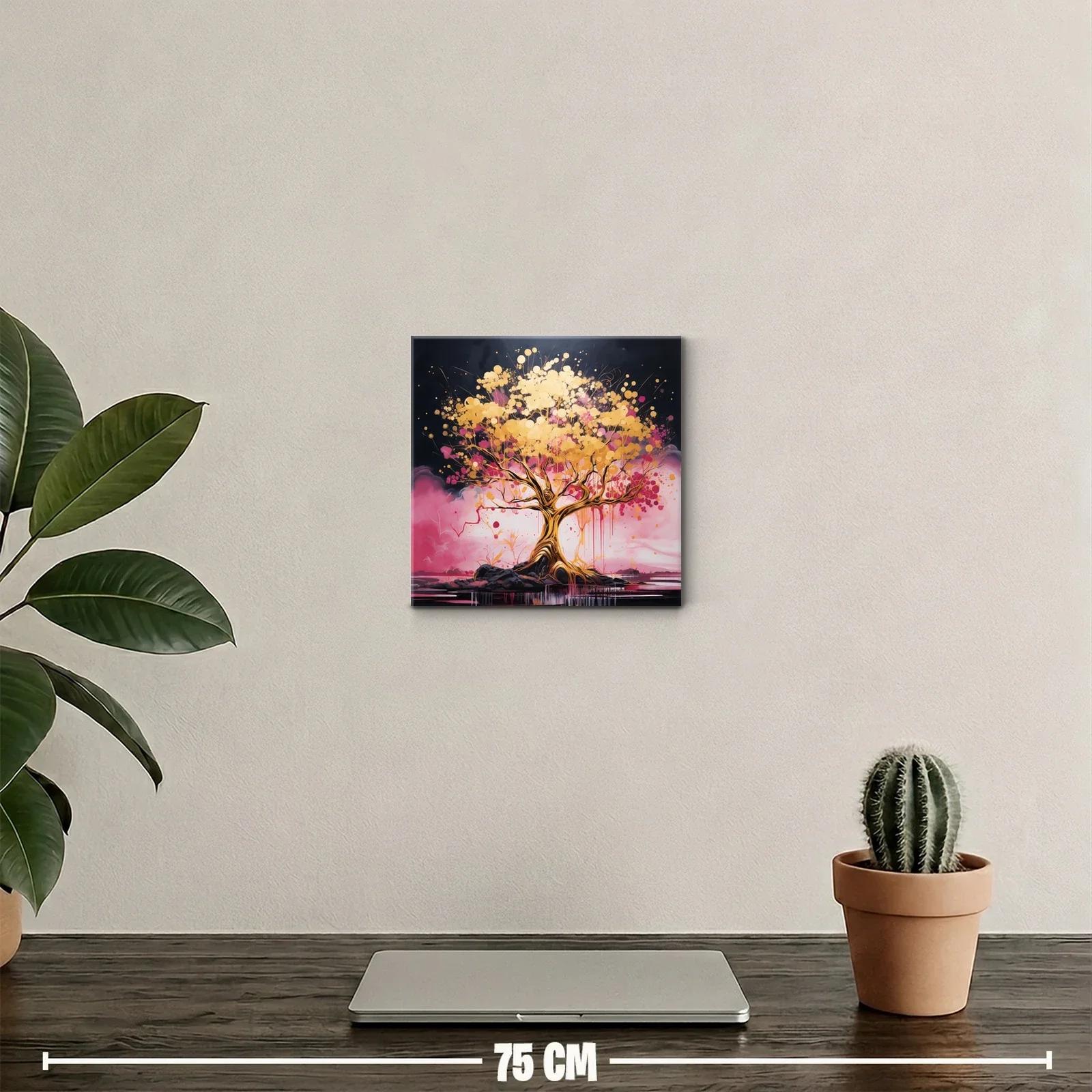 Árbol dorado con vibrantes tonos rosas sobre fondo oscuro — miniatura 2