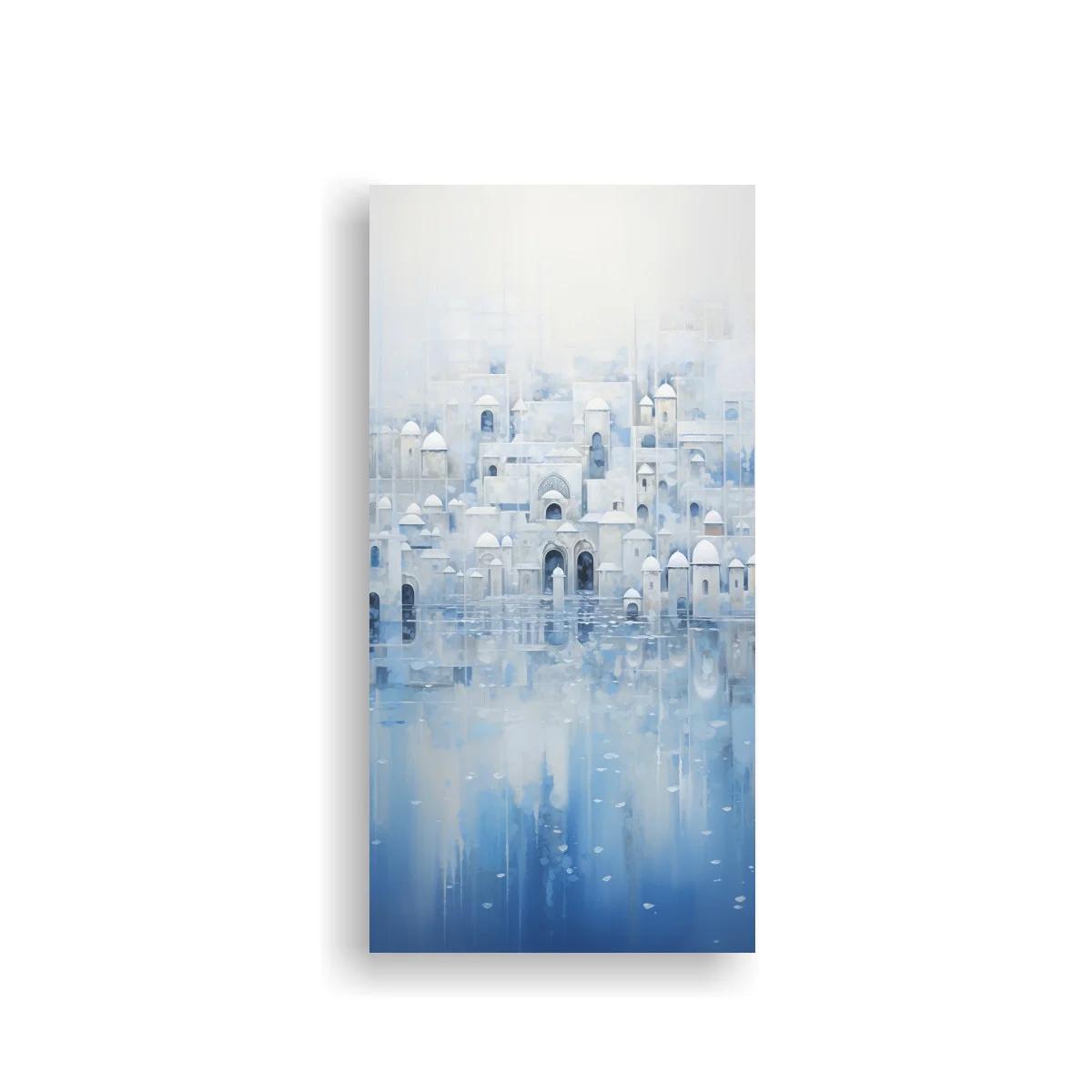 Cuadro ciudad blanca con cúpulas y reflejos azules