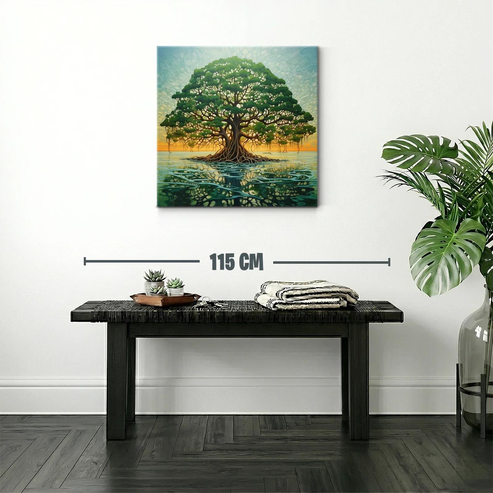 Esplendoroso árbol sobre aguas en luz cálida del atardecer — miniatura 2