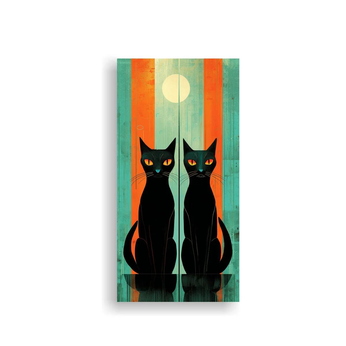 Cuadro dos gatos negros frente a la luna llena — imagen principal