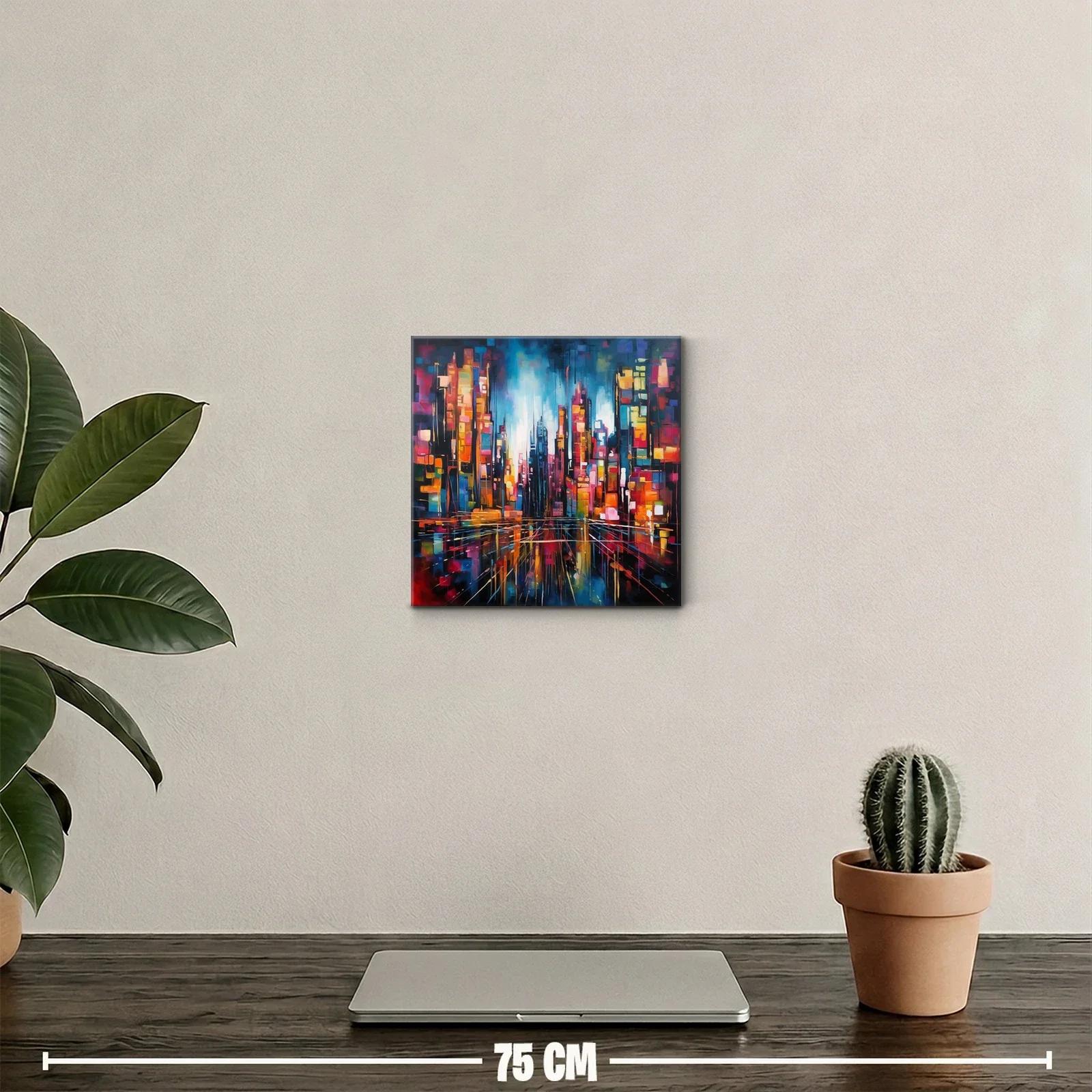 Cuadro abstracto de ciudad vibrante con luces y reflejos — miniatura 2