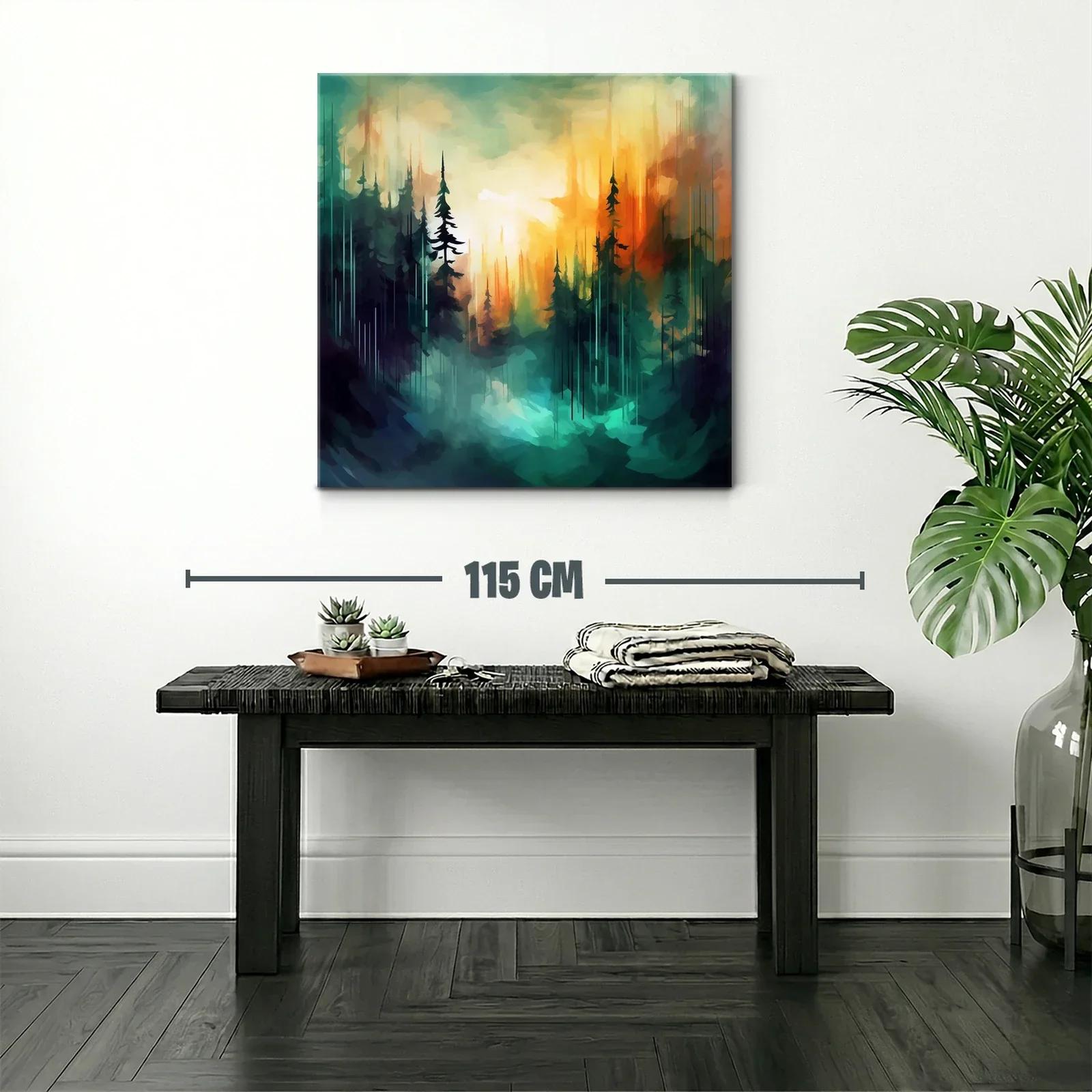 Bosque abstracto al amanecer con luces vibrantes y contraste — miniatura 2