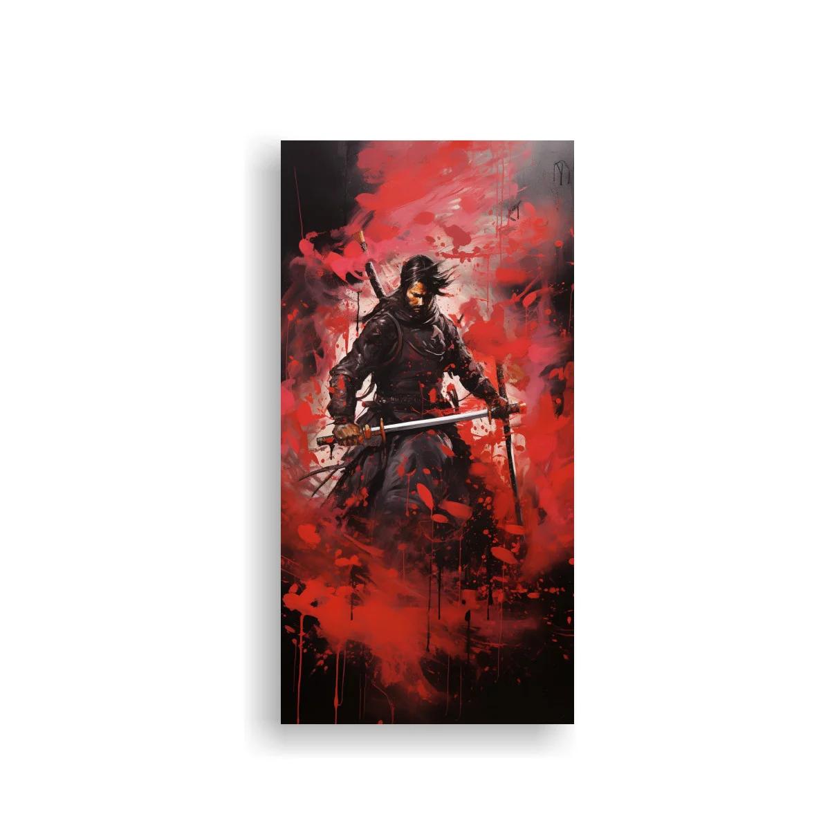 Cuadro samurái con katana y humo rojo — imagen principal