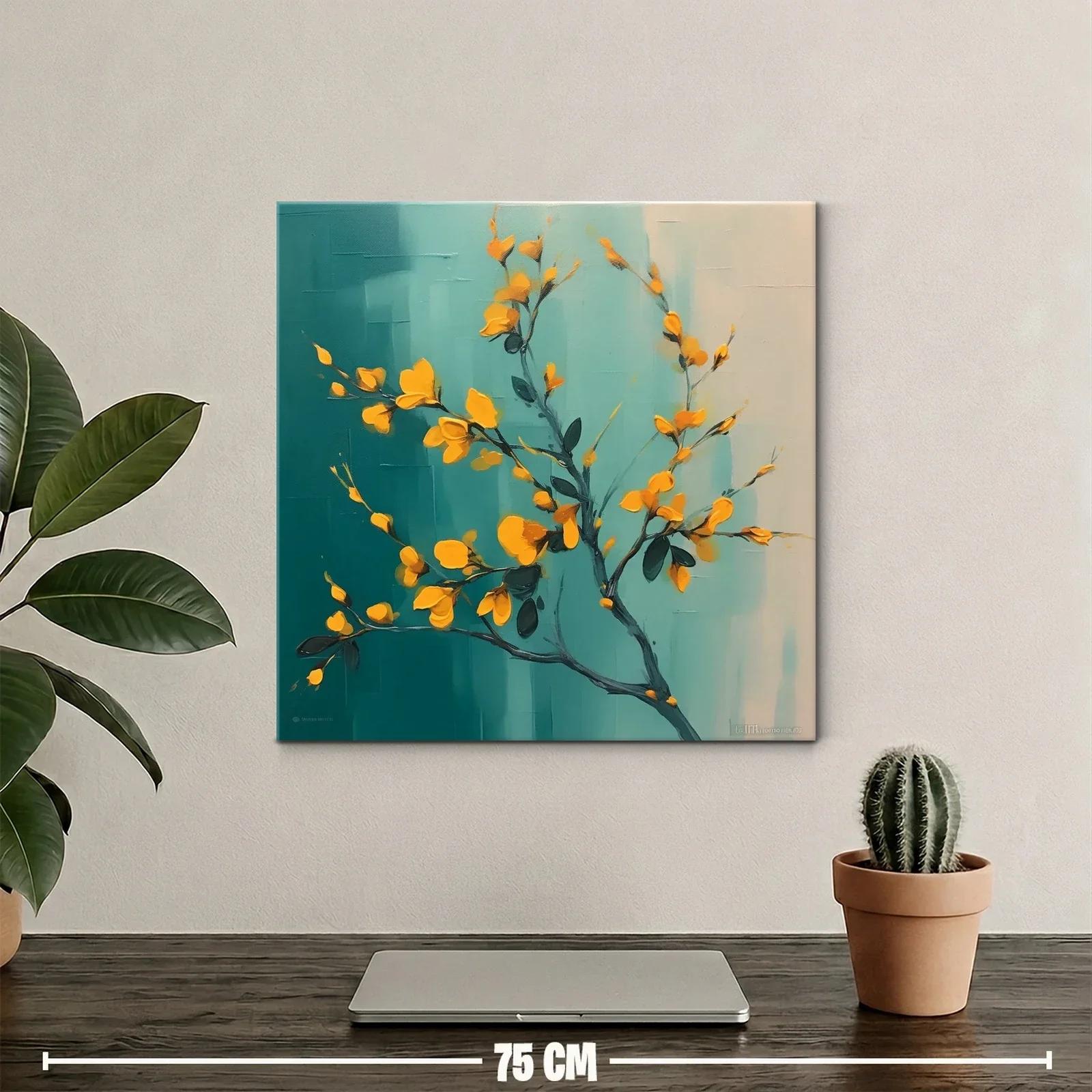 Rama con flores vibrantes sobre fondo turquesa degradado — miniatura 2