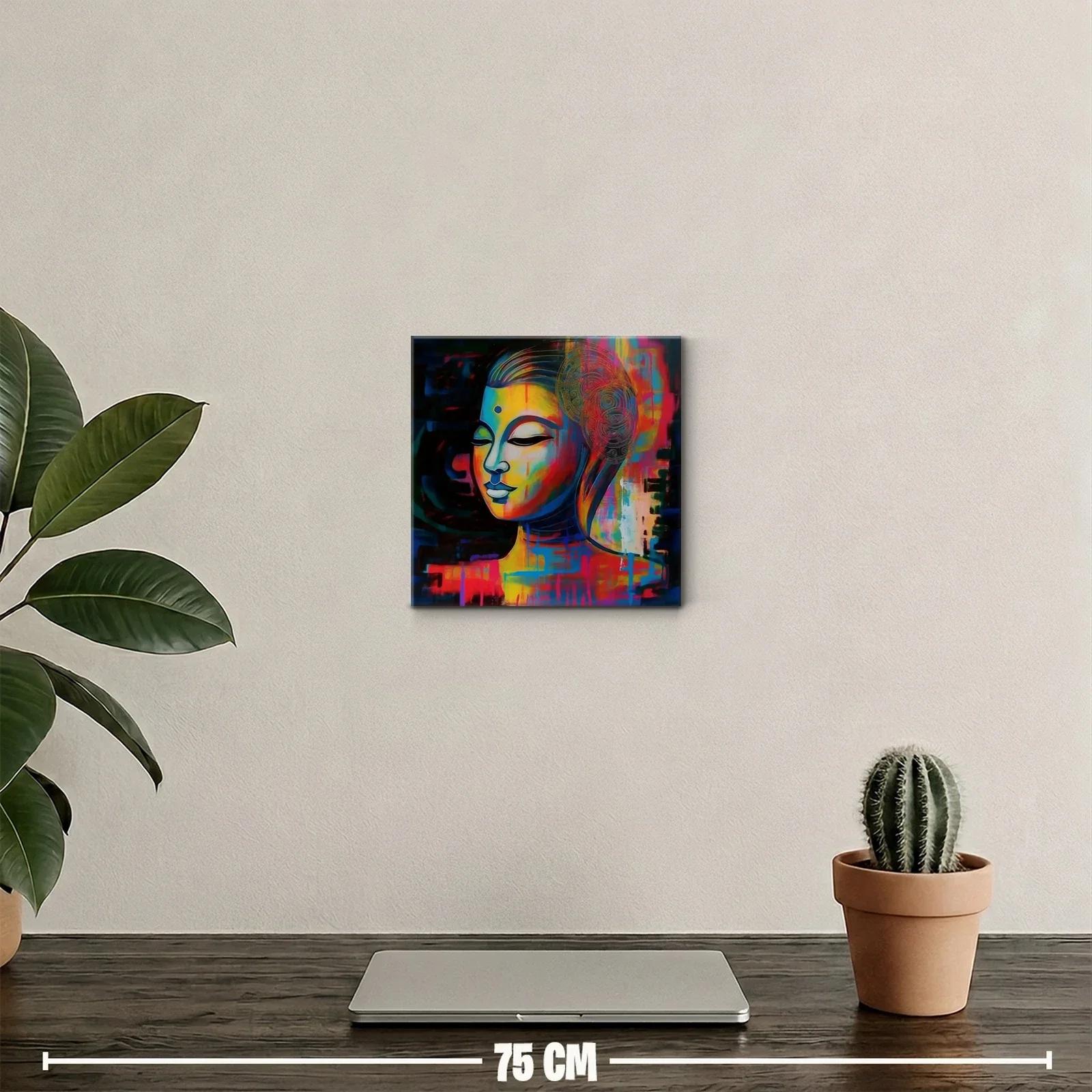 Cuadro colorido de rostro sereno con motivos abstractos — miniatura 2