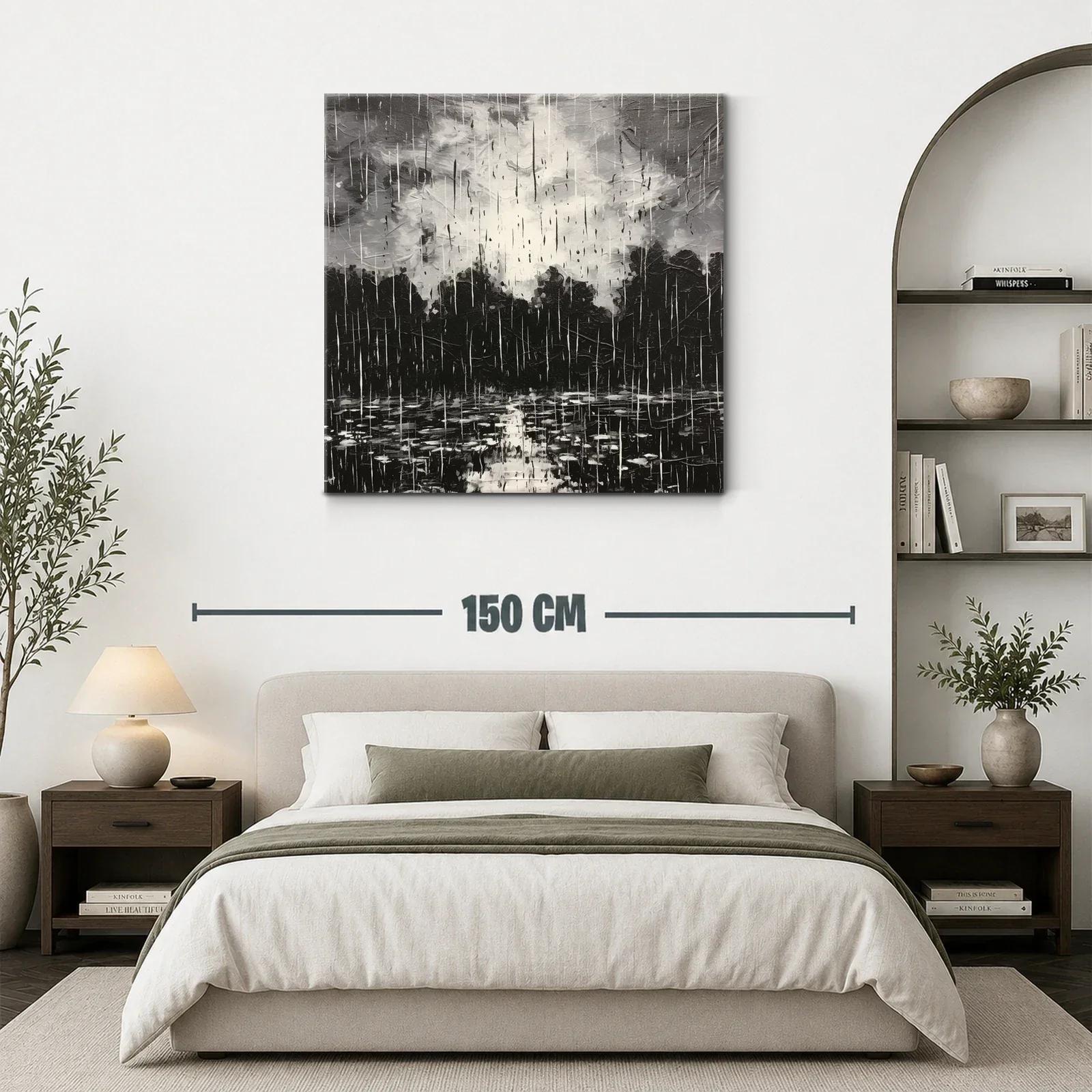 Cuadro artístico paisaje lluvioso en tonos gris y negro — miniatura 3