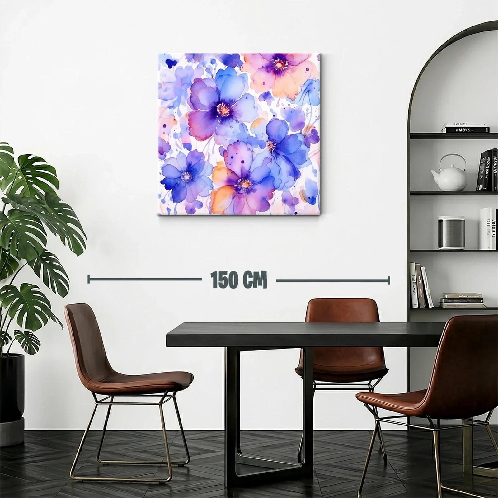 Cuadro floral con tonos lavanda y naranja pastel — miniatura 2