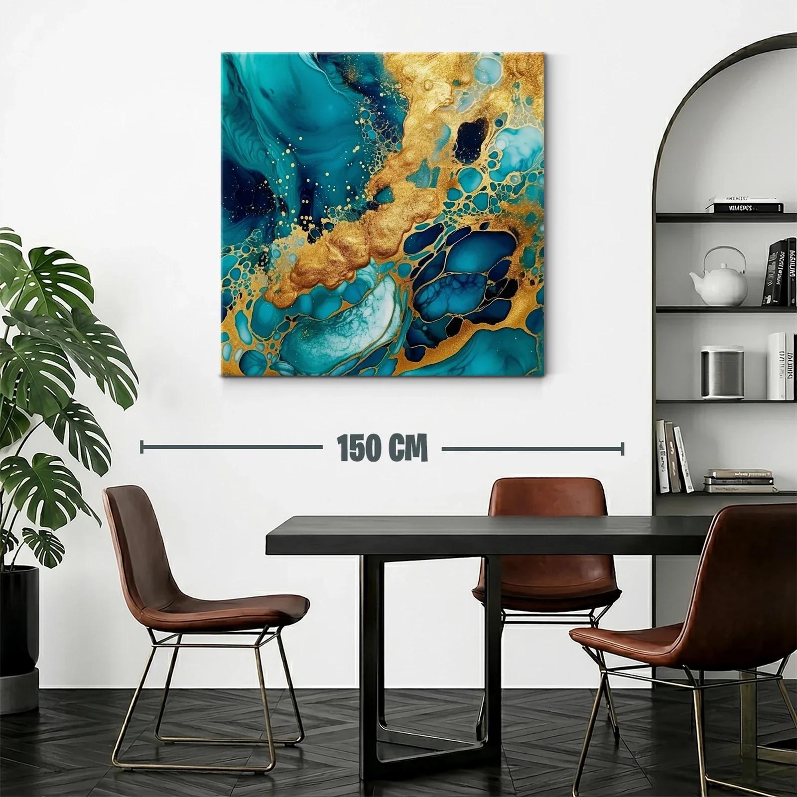 Arte abstracto en tonos azul y dorado vibrante — miniatura 2