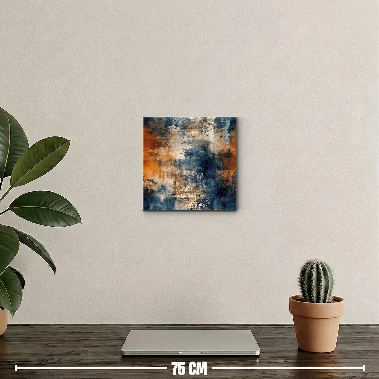 Cuadro abstracto en tonos azules y cálidos contrastantes — miniatura 2