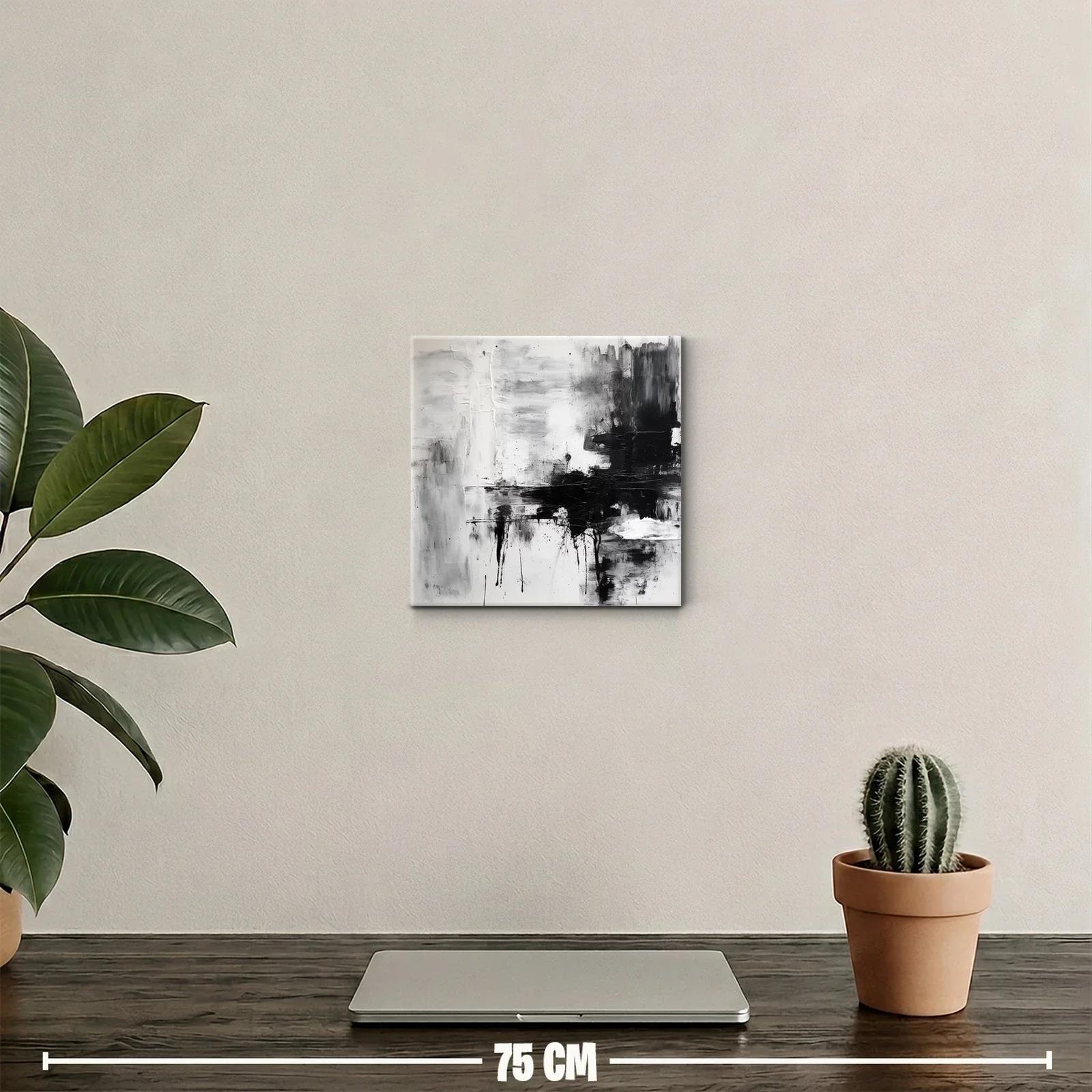 Cuadro abstracto en blanco negro con texturas dinámicas — miniatura 2