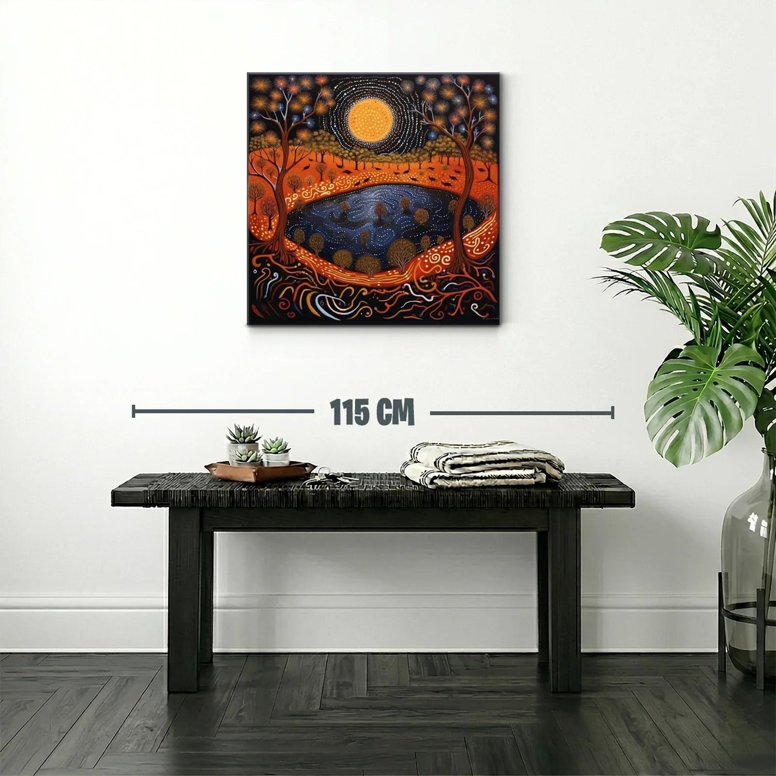 Paisaje nocturno mágico con luna brillante y árboles dorados — miniatura 2