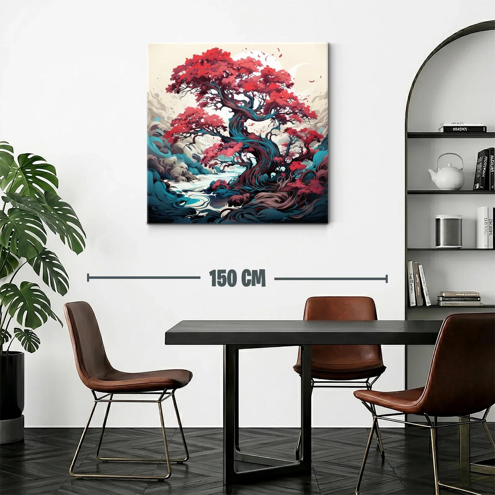 Árbol mágico con vibrantes hojas rojas y fondo onírico — miniatura 2