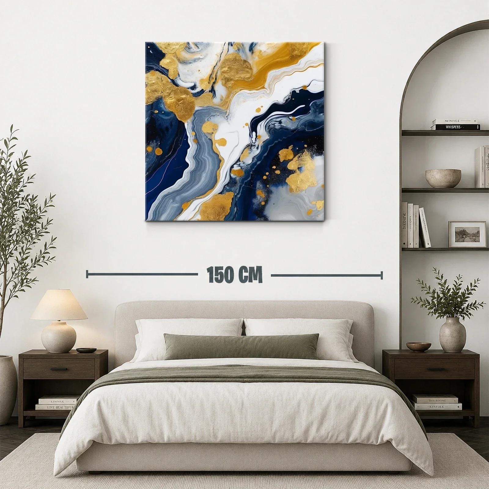Arte abstracto en tonos dorados y azul profundo elegante — miniatura 3