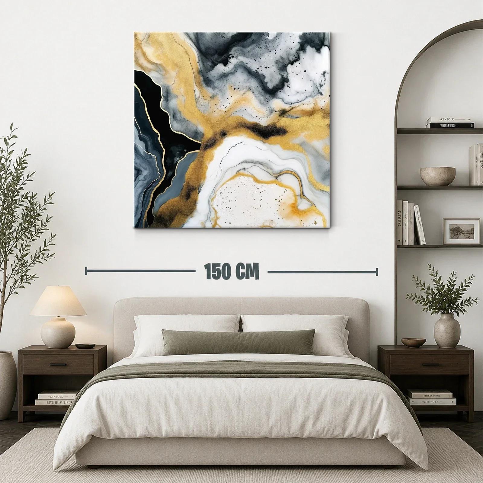 Cuadro abstracto con tonos dorados y grisáceos — miniatura 3