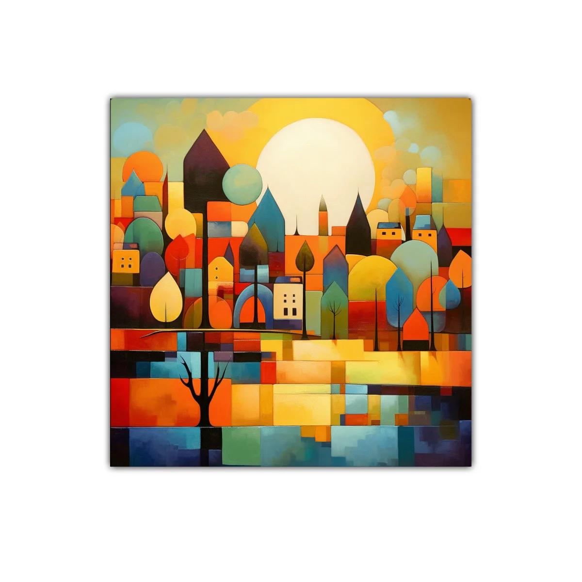Paisaje urbano colorido con formas geométricas y luz cálida — miniatura 1