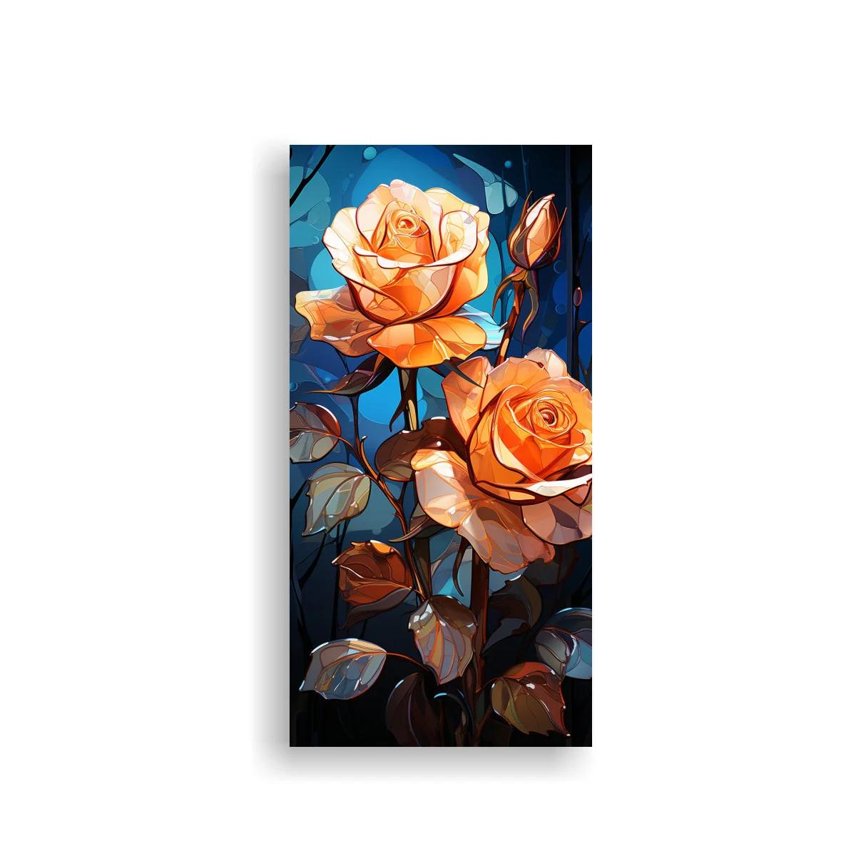 Cuadro rosas anaranjadas con fondo azul turquesa — imagen principal
