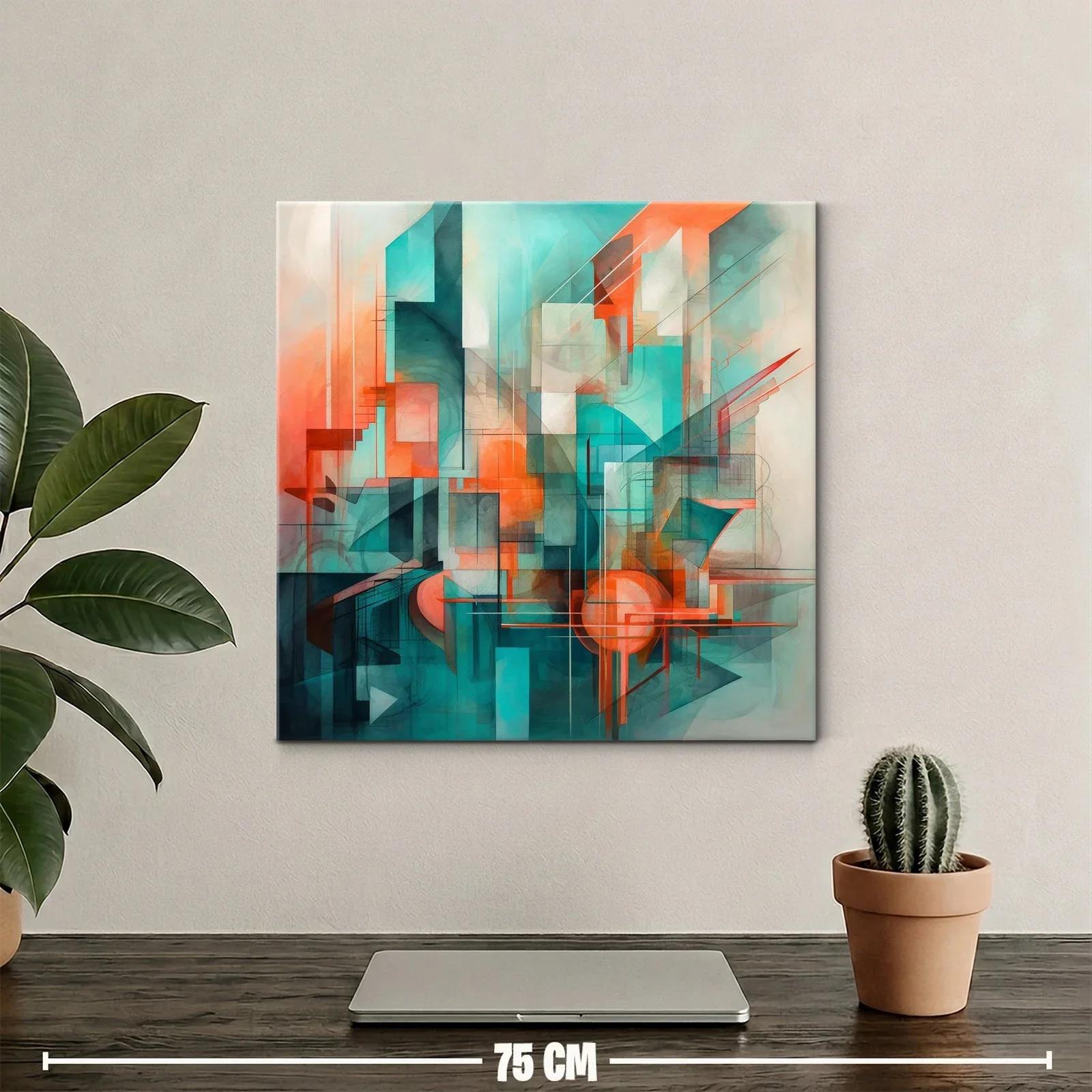 Composición abstracta con tonos turquesa y naranja vibrante — miniatura 2
