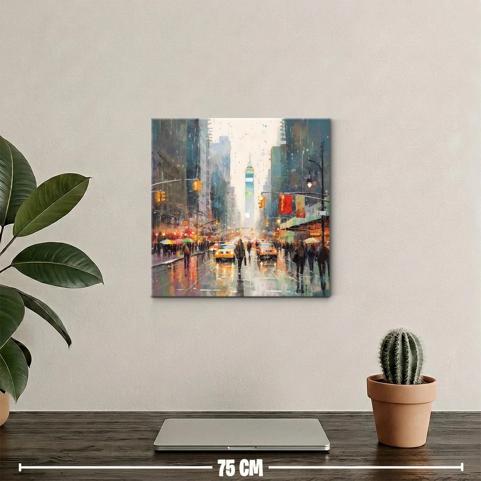 Cuadro urbano con luces vibrantes y calles llenas de vida — miniatura 2