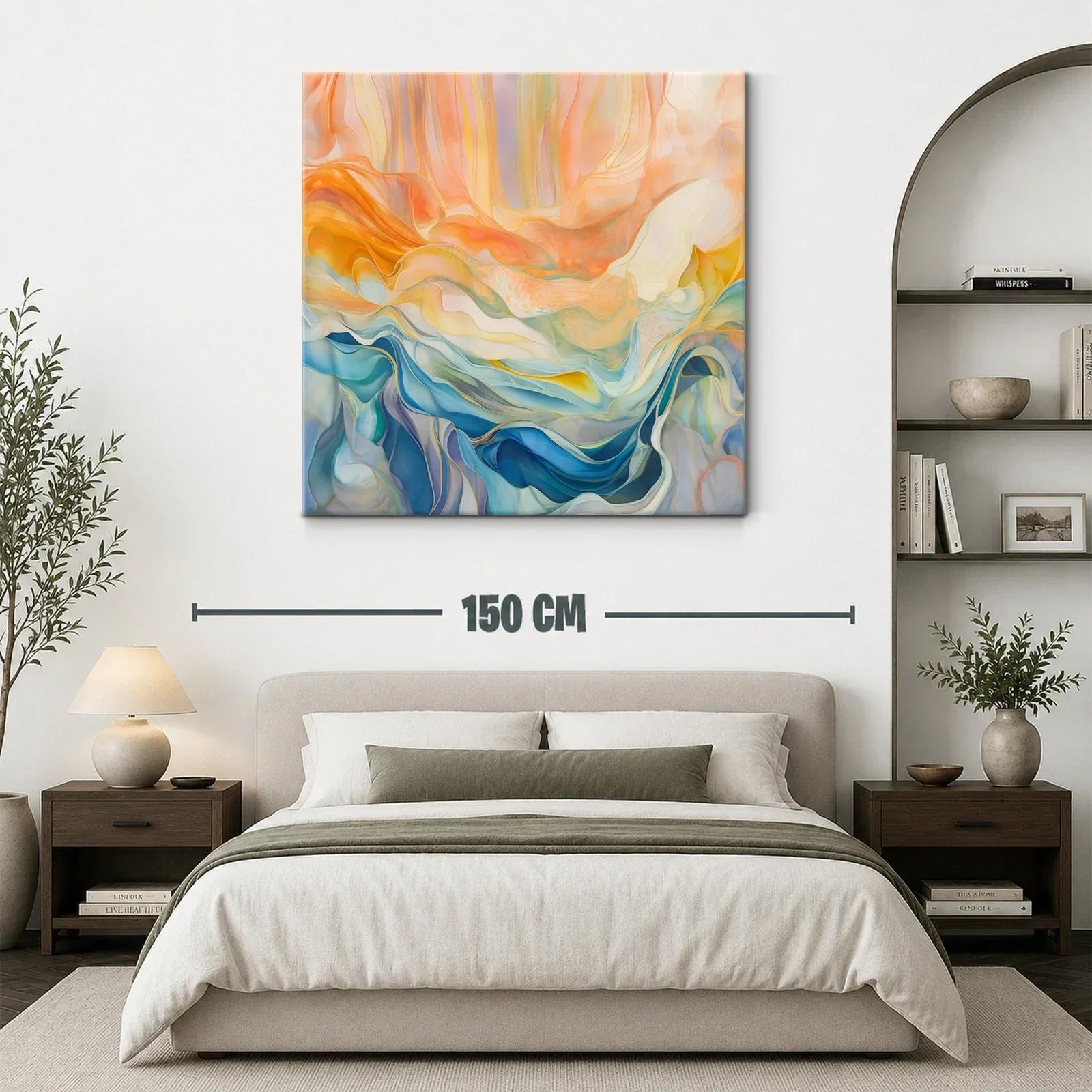 Cuadro abstracto con tonos cálidos y fríos en armonía fluida — miniatura 3