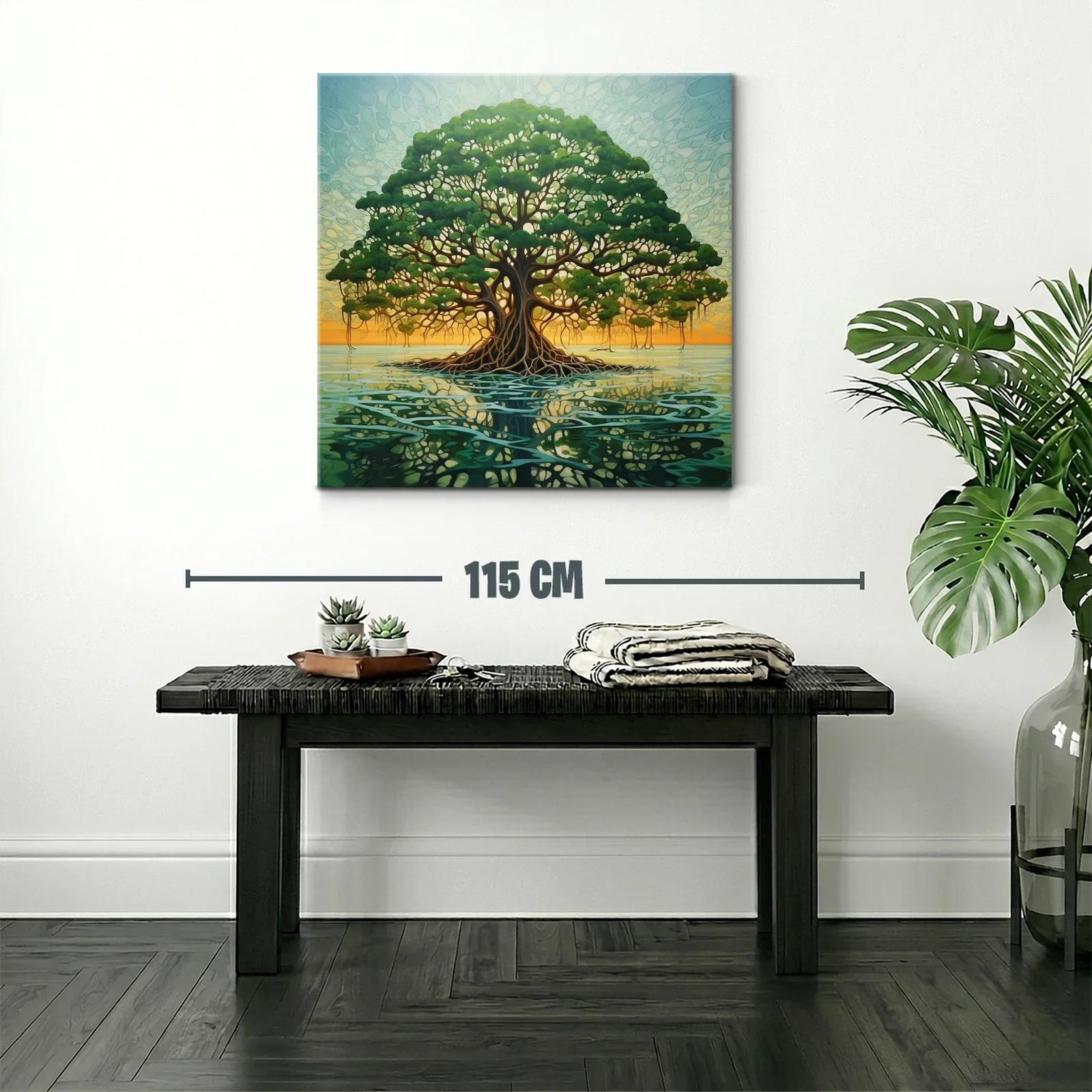 Esplendoroso árbol sobre aguas en luz cálida del atardecer — miniatura 2