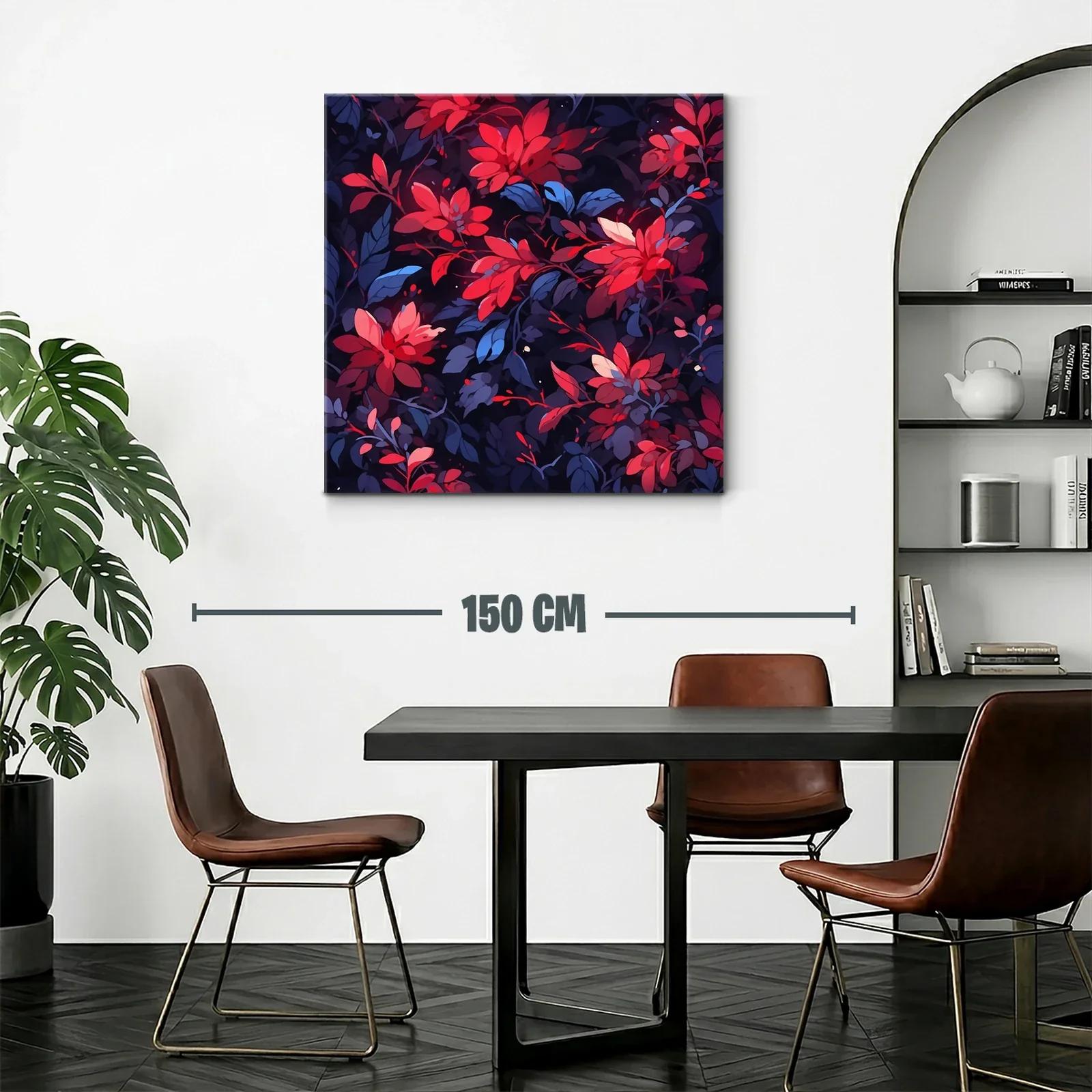 Cuadro floral vibrante en tonos rojos y azul oscuro — miniatura 2