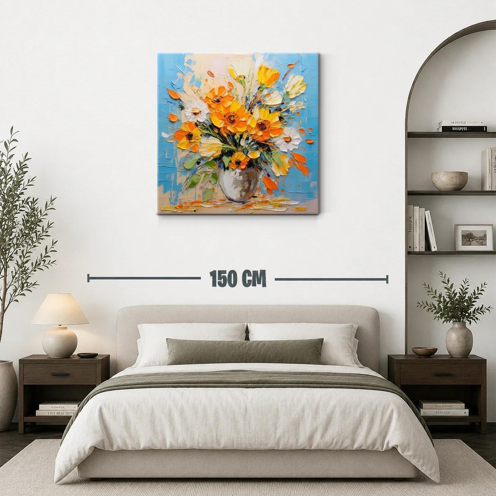 Ramo vibrante de flores amarillas y naranjas en azul — miniatura 3