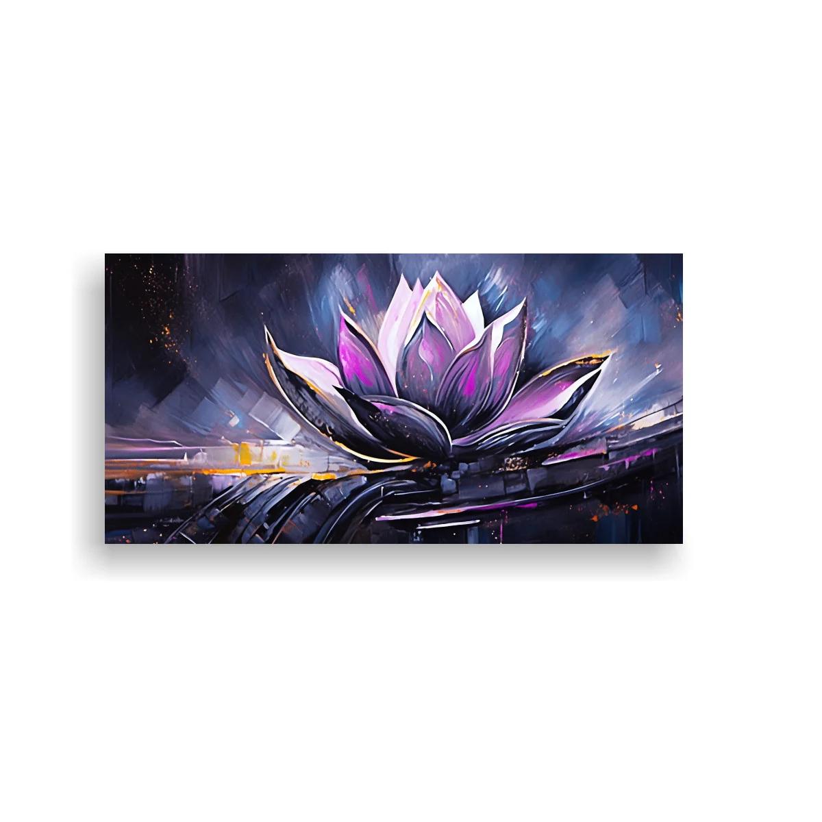 Cuadro flor de loto morada con trazos geométricos — imagen principal