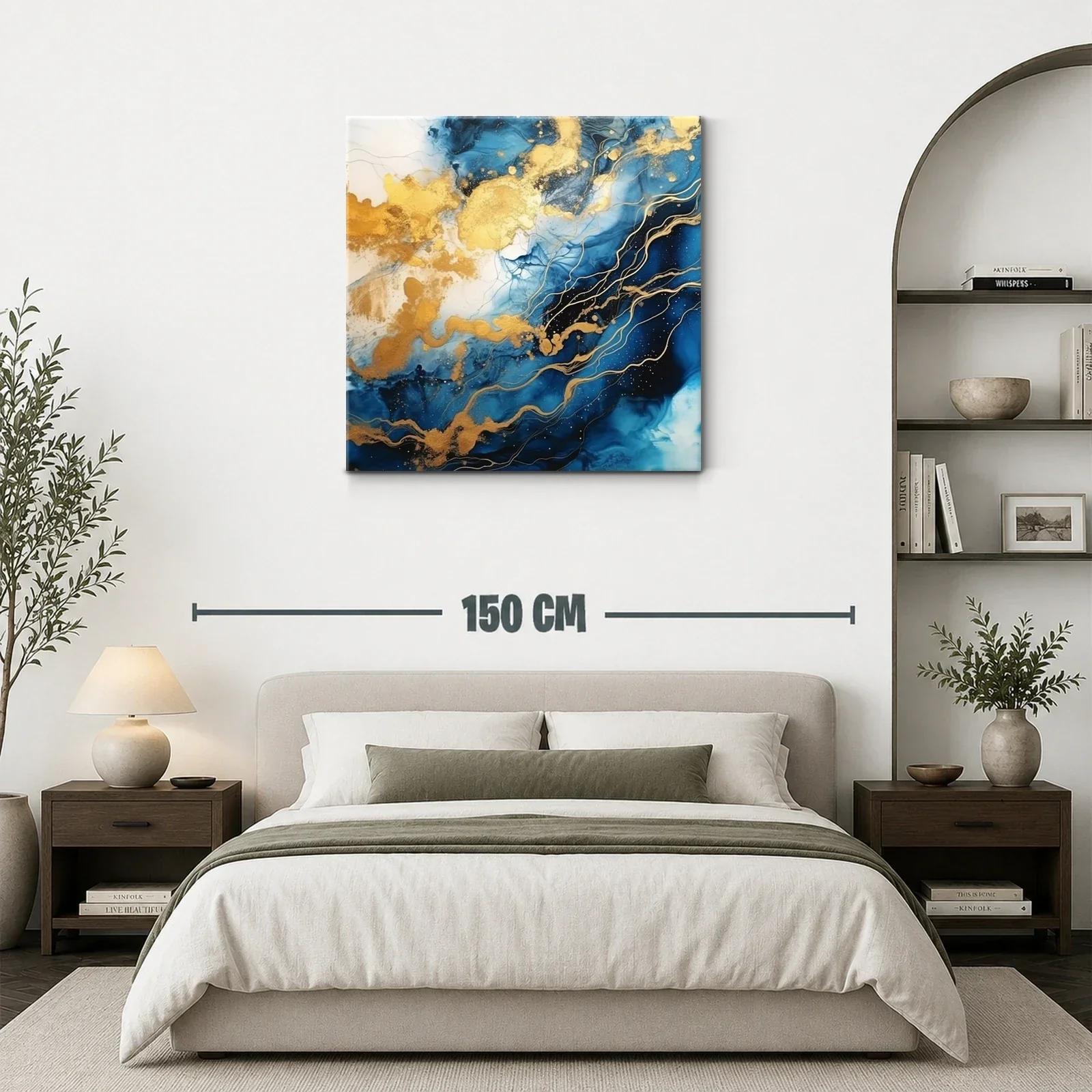 Cuadro abstracto con vibrantes tonos azules y dorados — miniatura 3